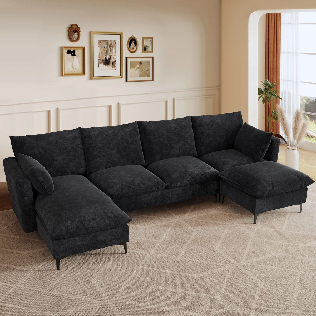 OVIOS 113.7" Modular Sectional Sofa Couch, U-Shaped Cloud Couches with Ottoman Chaise and Thick Cushions