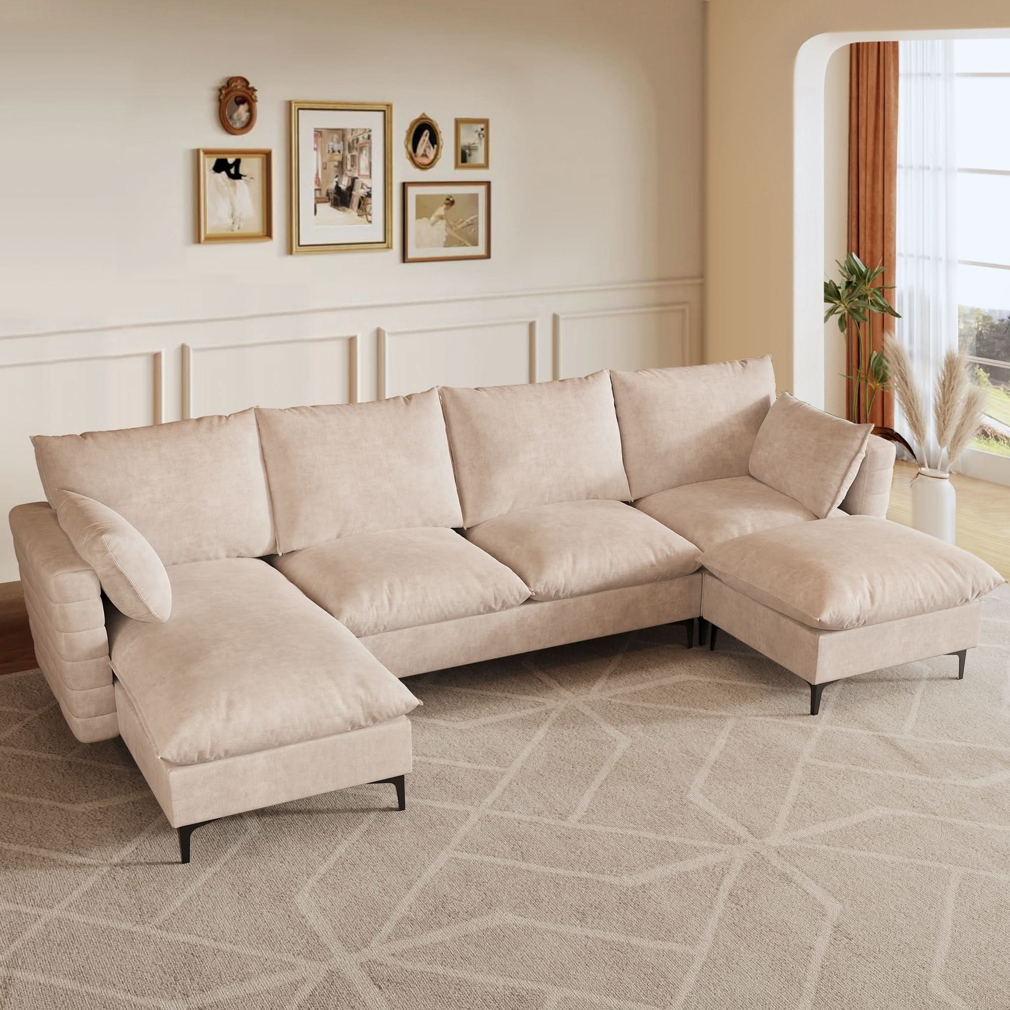OVIOS 113.7" Modular Sectional Sofa Couch, U-Shaped Cloud Couches with Ottoman Chaise and Thick Cushions