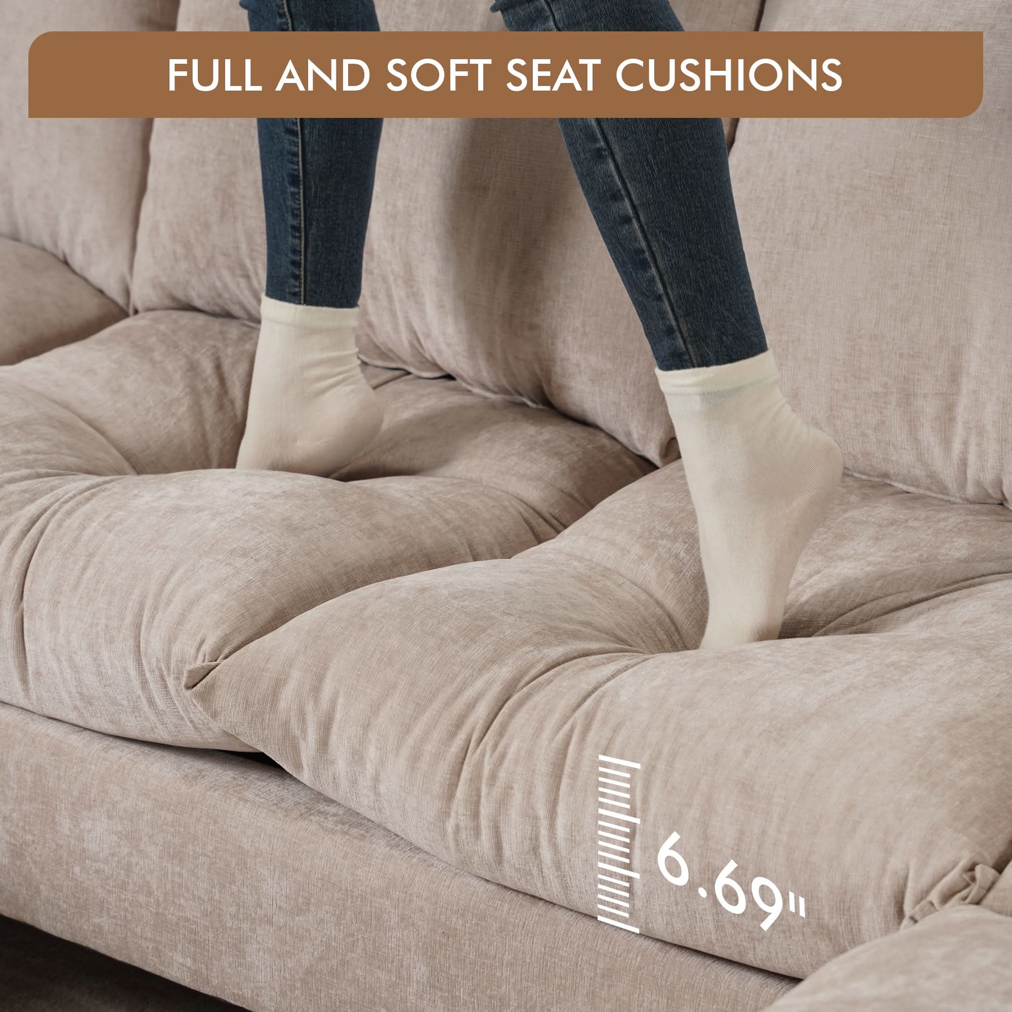 OVIOS 113.7" Modular Sectional Sofa Couch, U-Shaped Cloud Couches with Ottoman Chaise and Thick Cushions