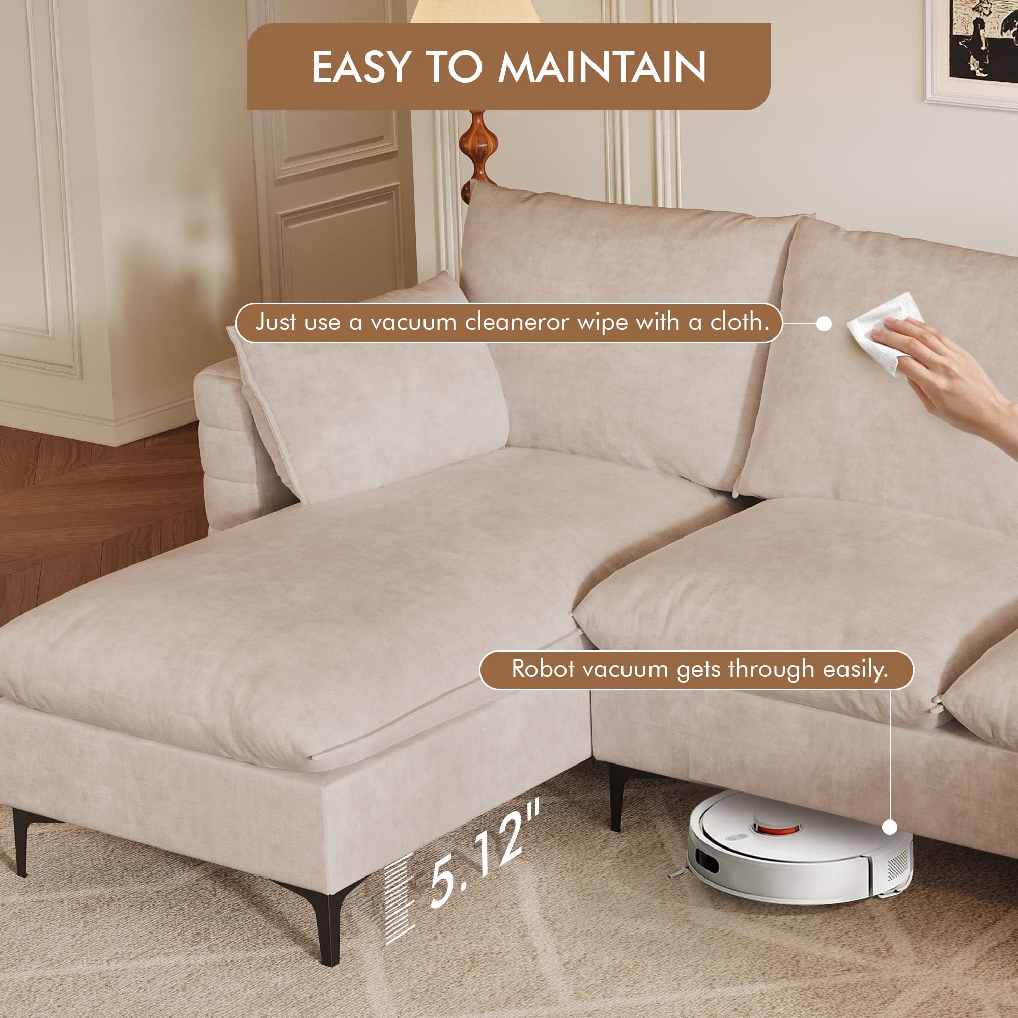 OVIOS 113.7" Modular Sectional Sofa Couch, U-Shaped Cloud Couches with Ottoman Chaise and Thick Cushions