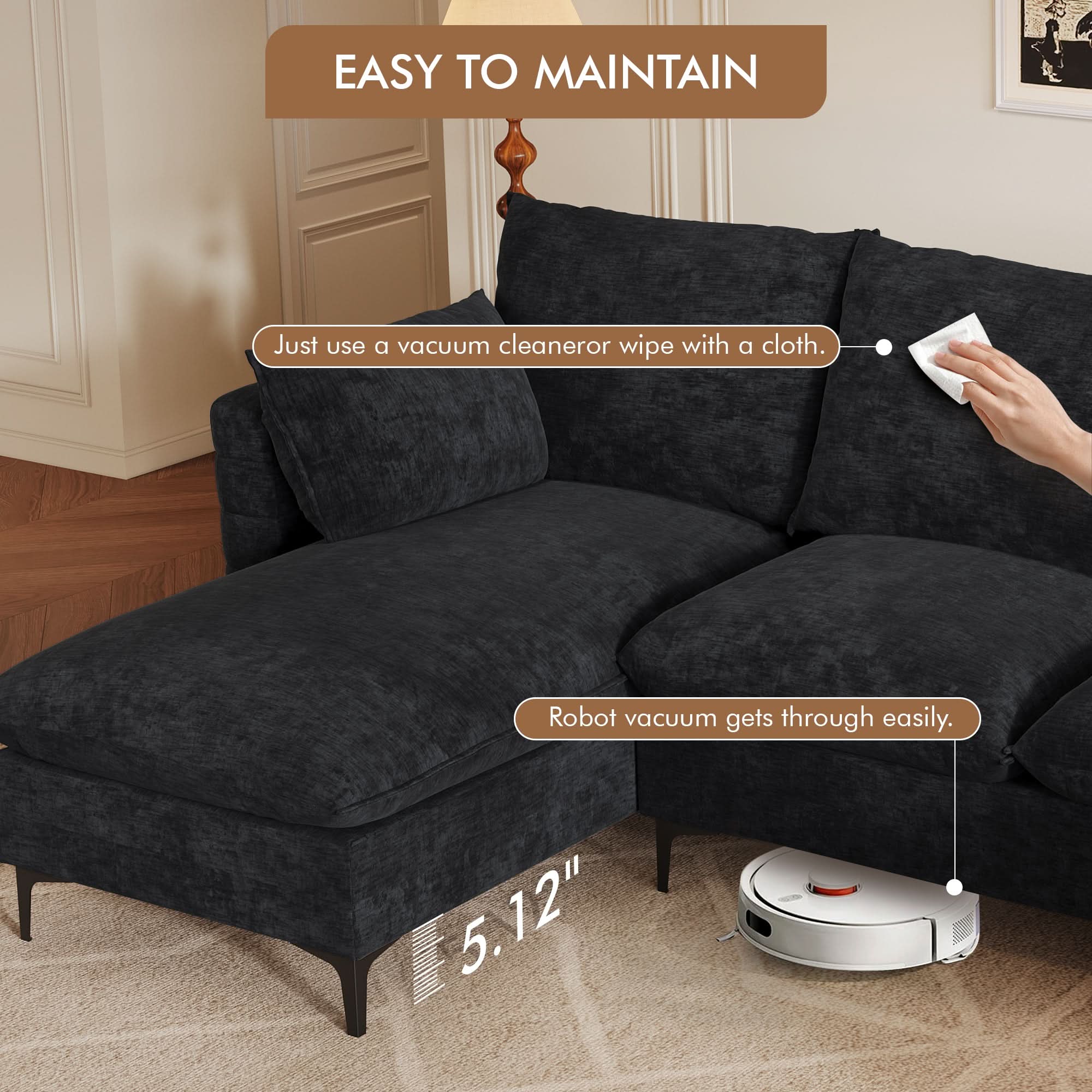 OVIOS 113.7" Modular Sectional Sofa Couch, U-Shaped Cloud Couches with Ottoman Chaise and Thick Cushions
