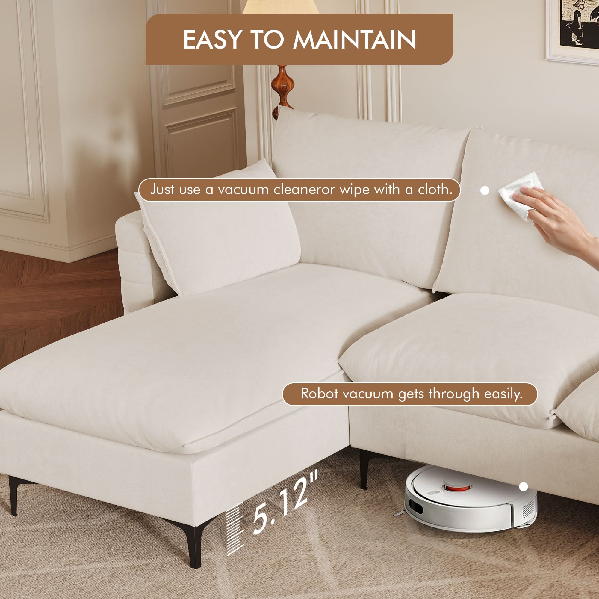 OVIOS 113.7" Modular Sectional Sofa Couch, U-Shaped Cloud Couches with Ottoman Chaise and Thick Cushions