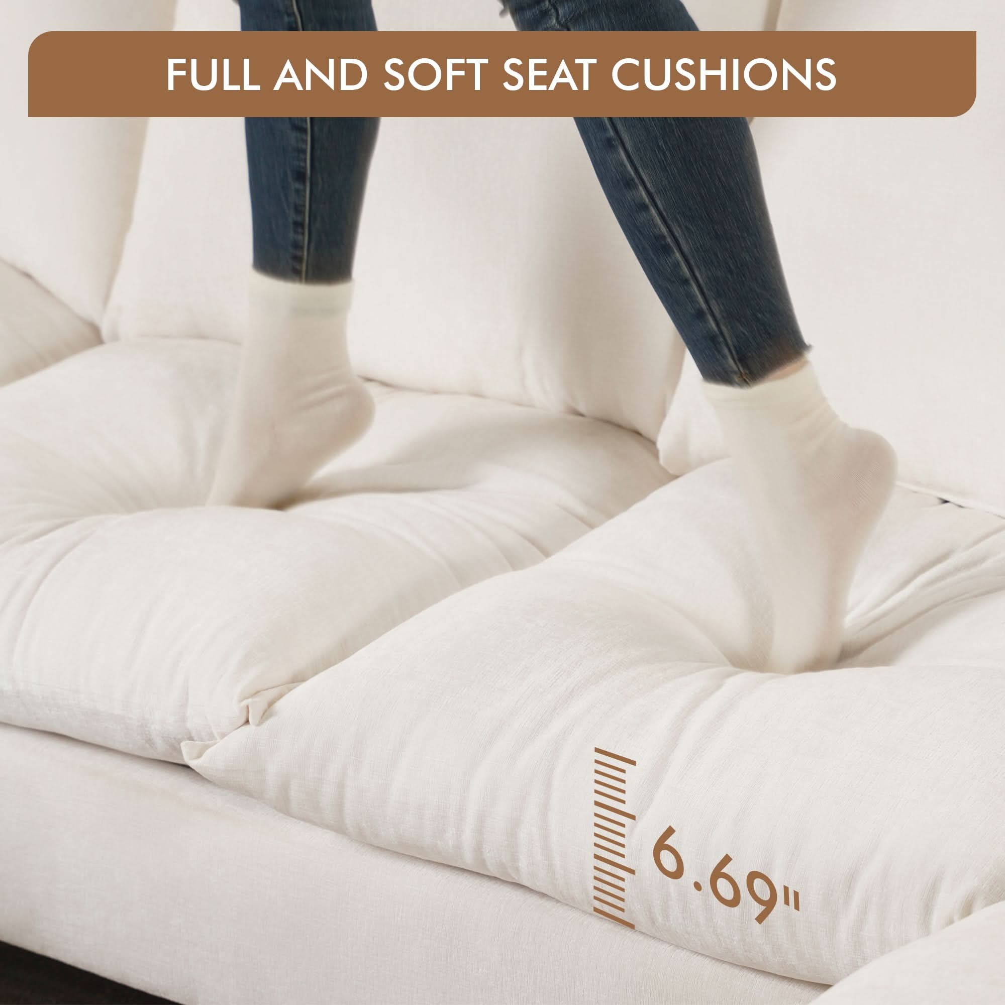 OVIOS 113.7" Modular Sectional Sofa Couch, U-Shaped Cloud Couches with Ottoman Chaise and Thick Cushions
