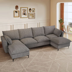 OVIOS 113.7" Modular Sectional Sofa Couch, U-Shaped Cloud Couches with Ottoman Chaise and Thick Cushions