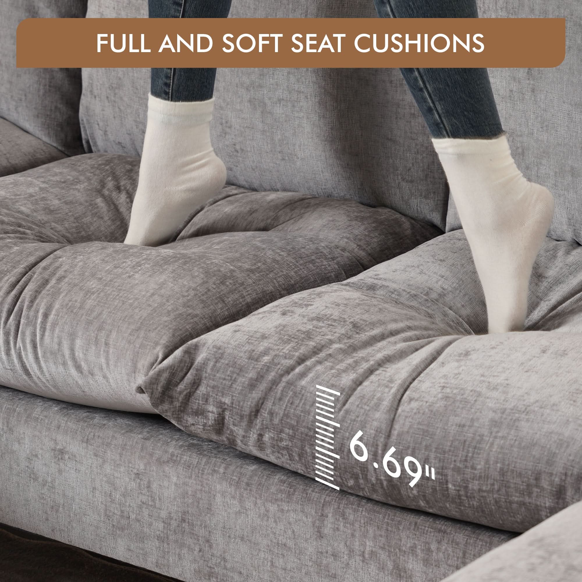 OVIOS 113.7" Modular Sectional Sofa Couch, U-Shaped Cloud Couches with Ottoman Chaise and Thick Cushions