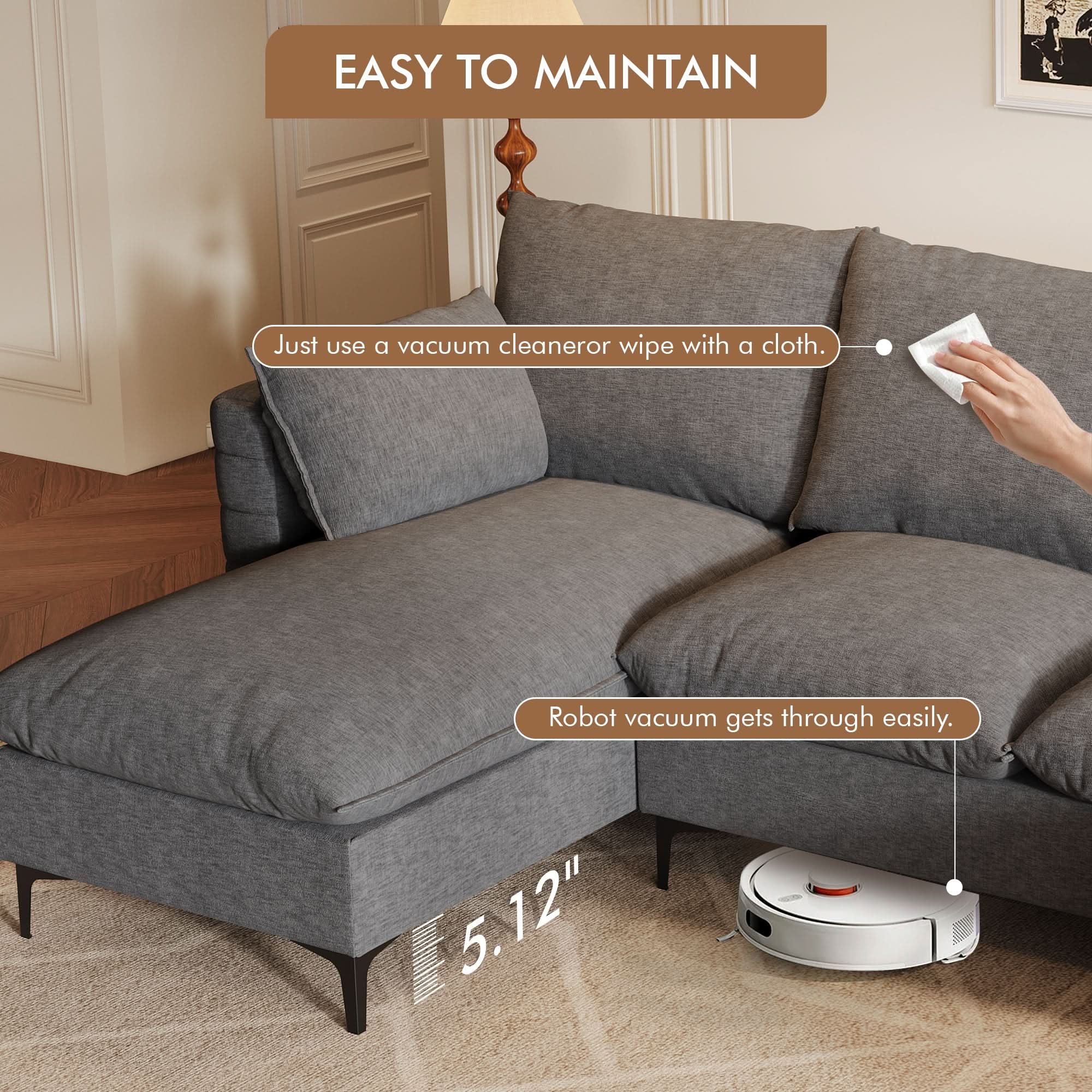 OVIOS 113.7" Modular Sectional Sofa Couch, U-Shaped Cloud Couches with Ottoman Chaise and Thick Cushions