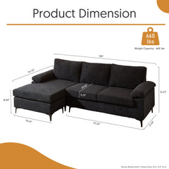OVIOS 100.40" Reversible Chaise Sofa Wide-Wale Corduroy