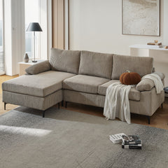 OVIOS 100.40" Reversible Chaise Sofa Wide-Wale Corduroy