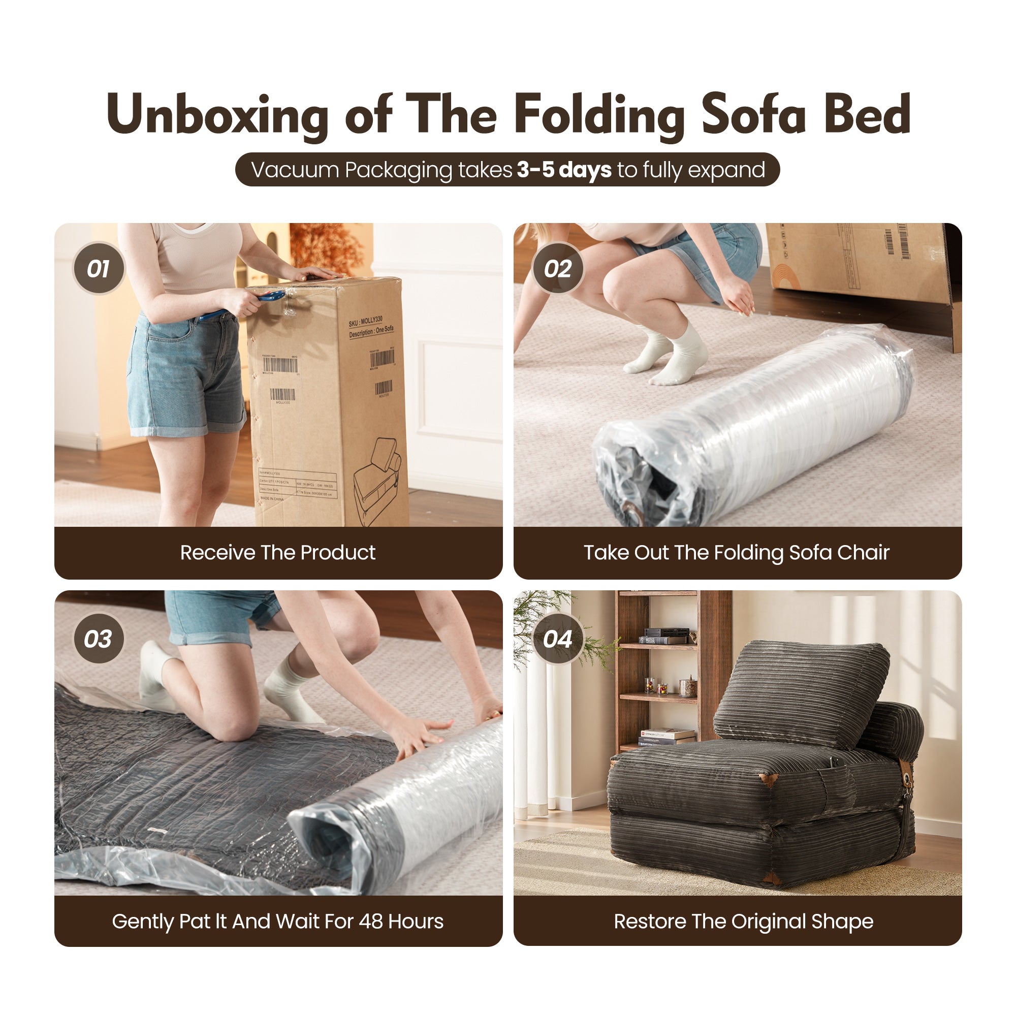 OVIOS Bean Bag Bed Folding Sofa Bed – Convertible Sleeper Chair with Pillow & Back Support