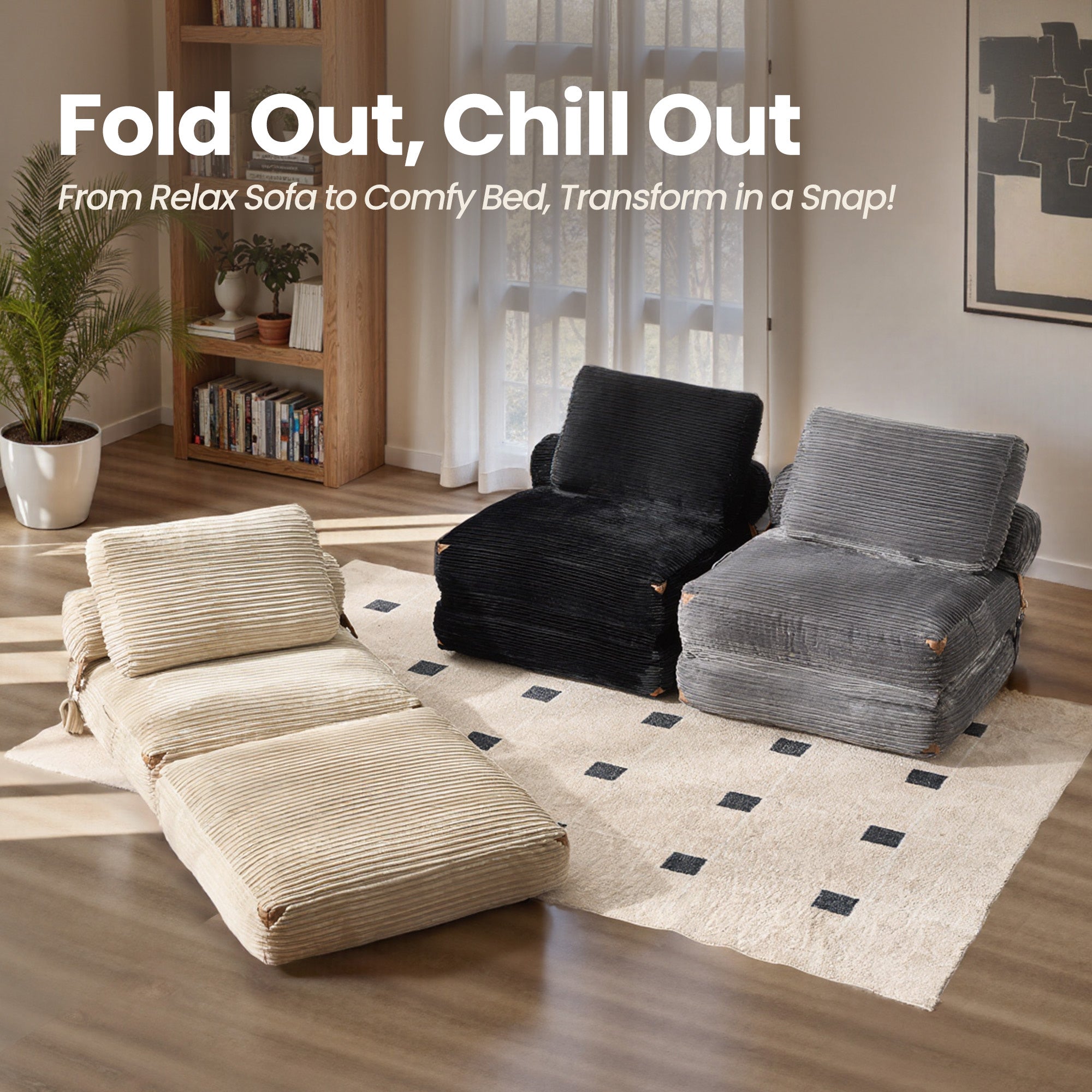 OVIOS Bean Bag Bed Folding Sofa Bed – Convertible Sleeper Chair with Pillow & Back Support