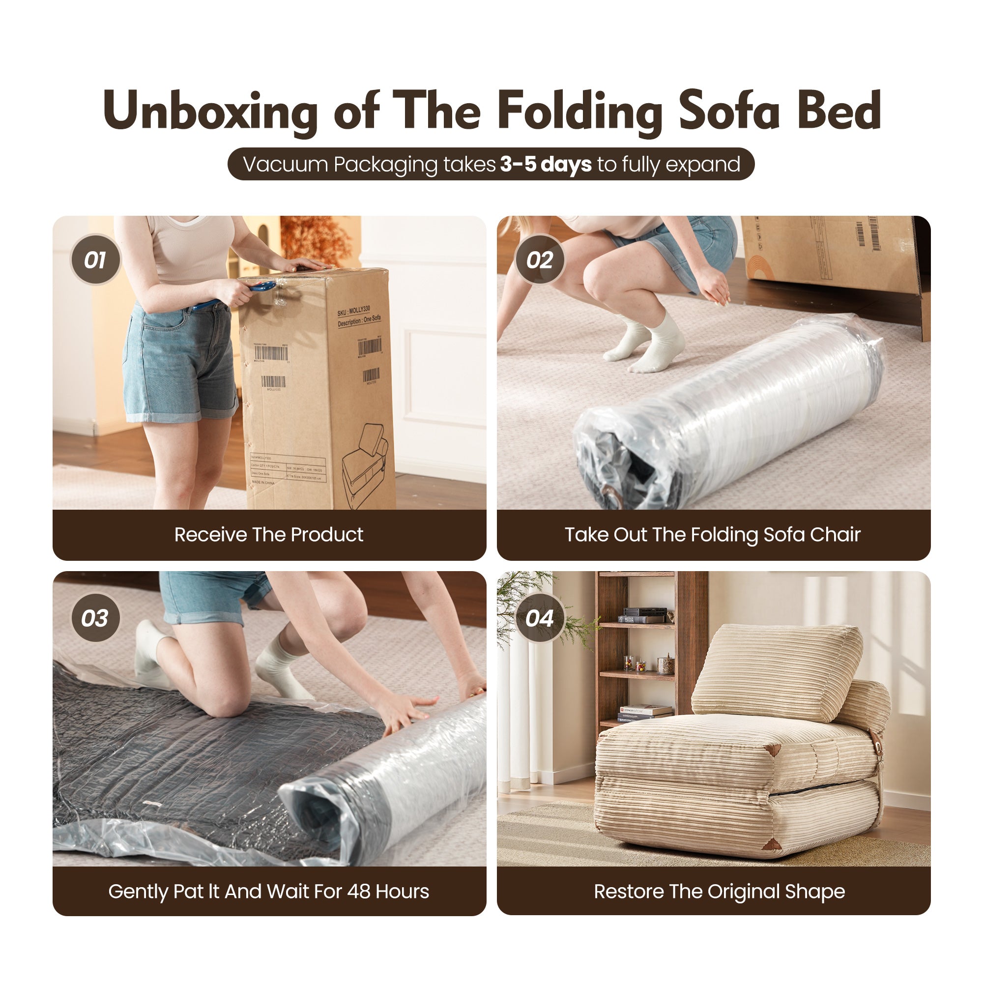 OVIOS Bean Bag Bed Folding Sofa Bed – Convertible Sleeper Chair with Pillow & Back Support