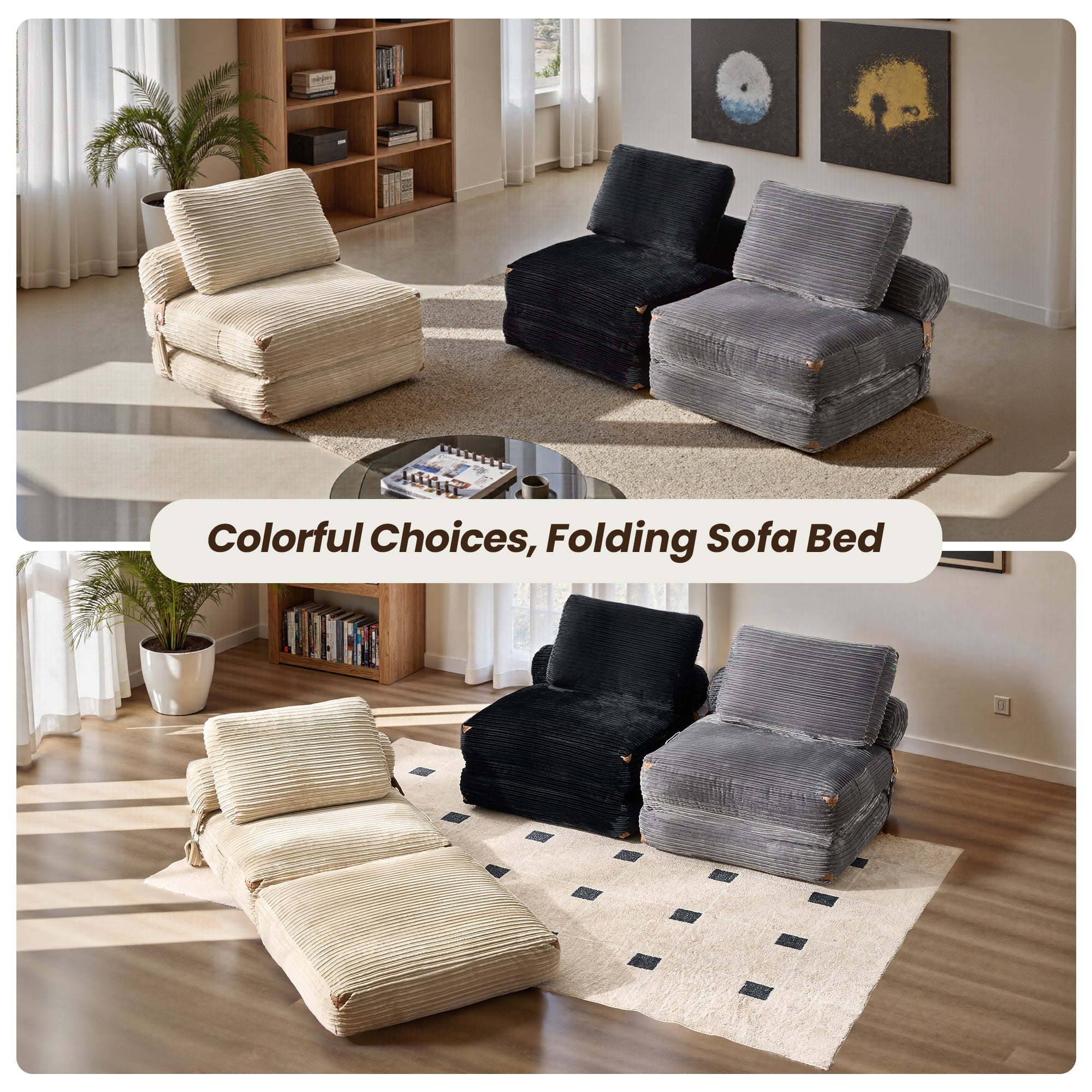 OVIOS Bean Bag Bed Folding Sofa Bed – Convertible Sleeper Chair with Pillow & Back Support