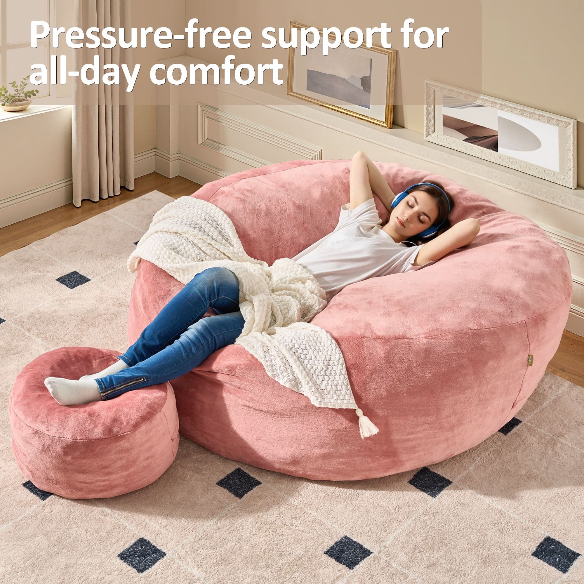 OVIOS Bean Bag Chair Removable Cover, High-Rebound Filling Cozy Furniture for Living Room, Bedroom