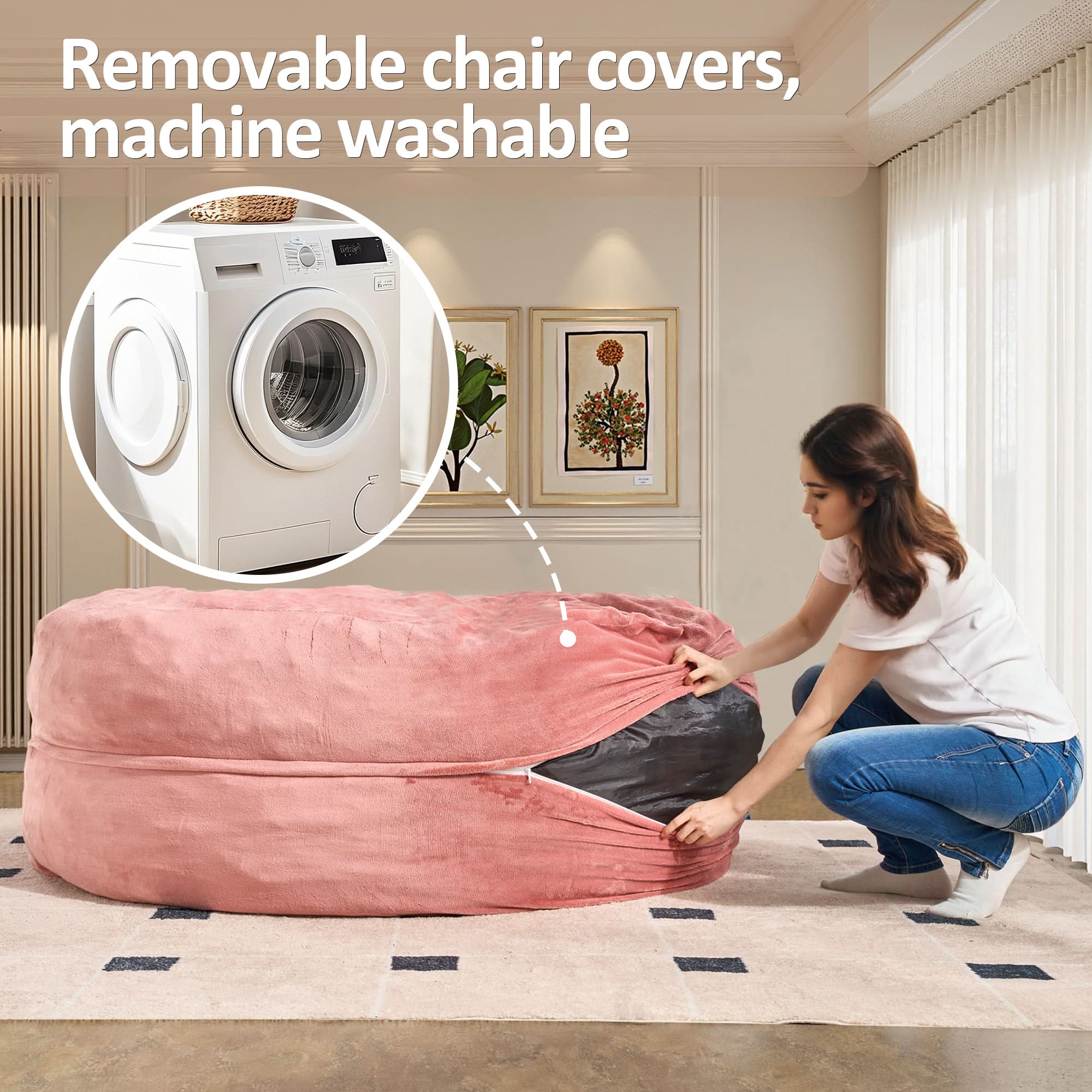 OVIOS Bean Bag Chair Removable Cover, High-Rebound Filling Cozy Furniture for Living Room, Bedroom