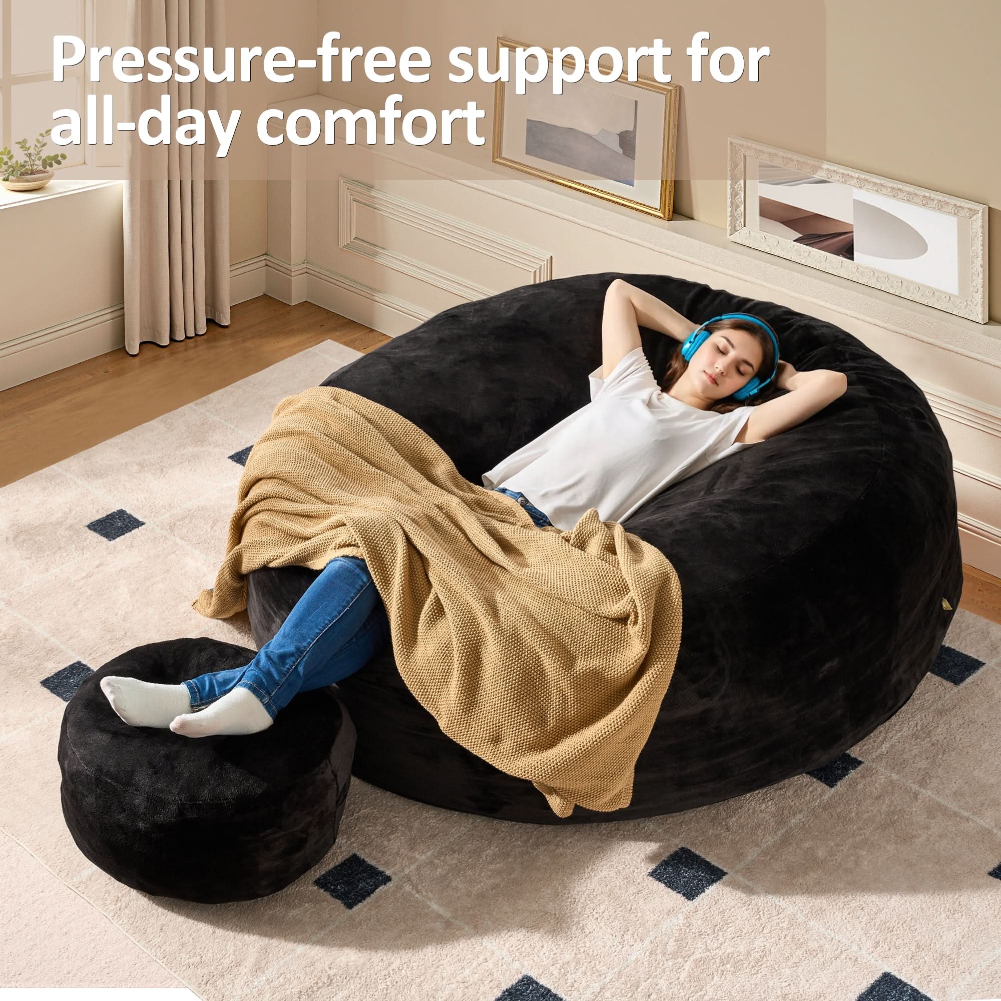 OVIOS Bean Bag Chair Removable Cover, High-Rebound Filling Cozy Furniture for Living Room, Bedroom