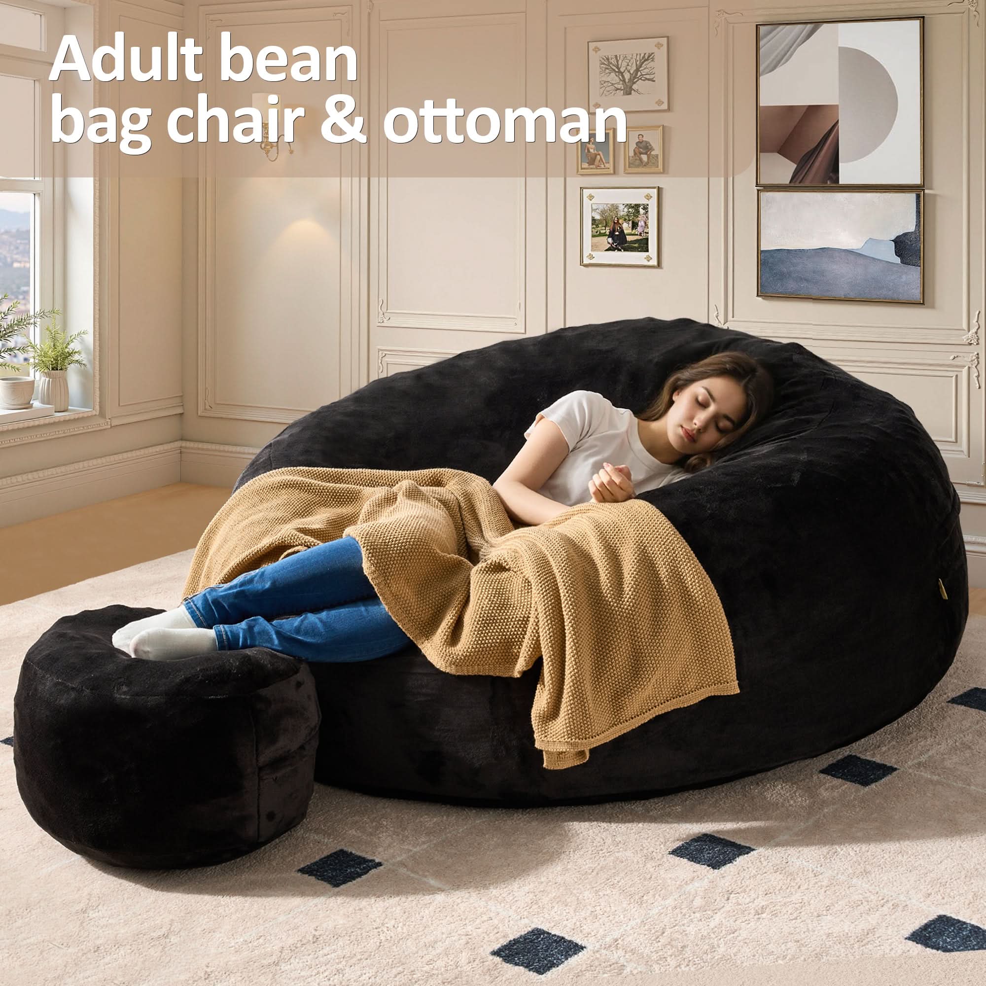 OVIOS Bean Bag Chair Removable Cover, High-Rebound Filling Cozy Furniture for Living Room, Bedroom