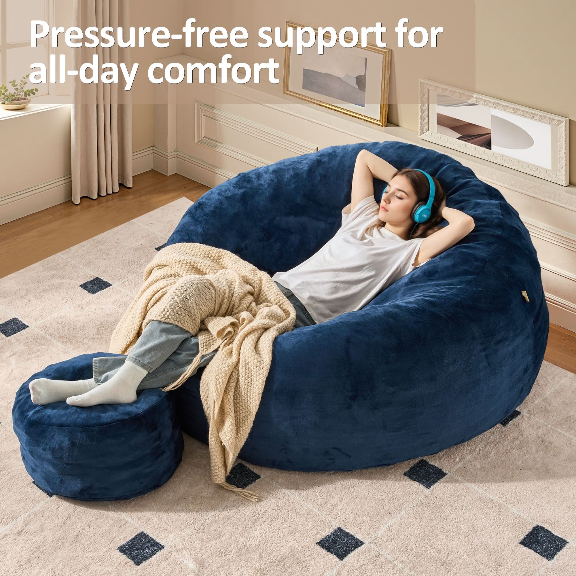 OVIOS Bean Bag Chair Removable Cover, High-Rebound Filling Cozy Furniture for Living Room, Bedroom