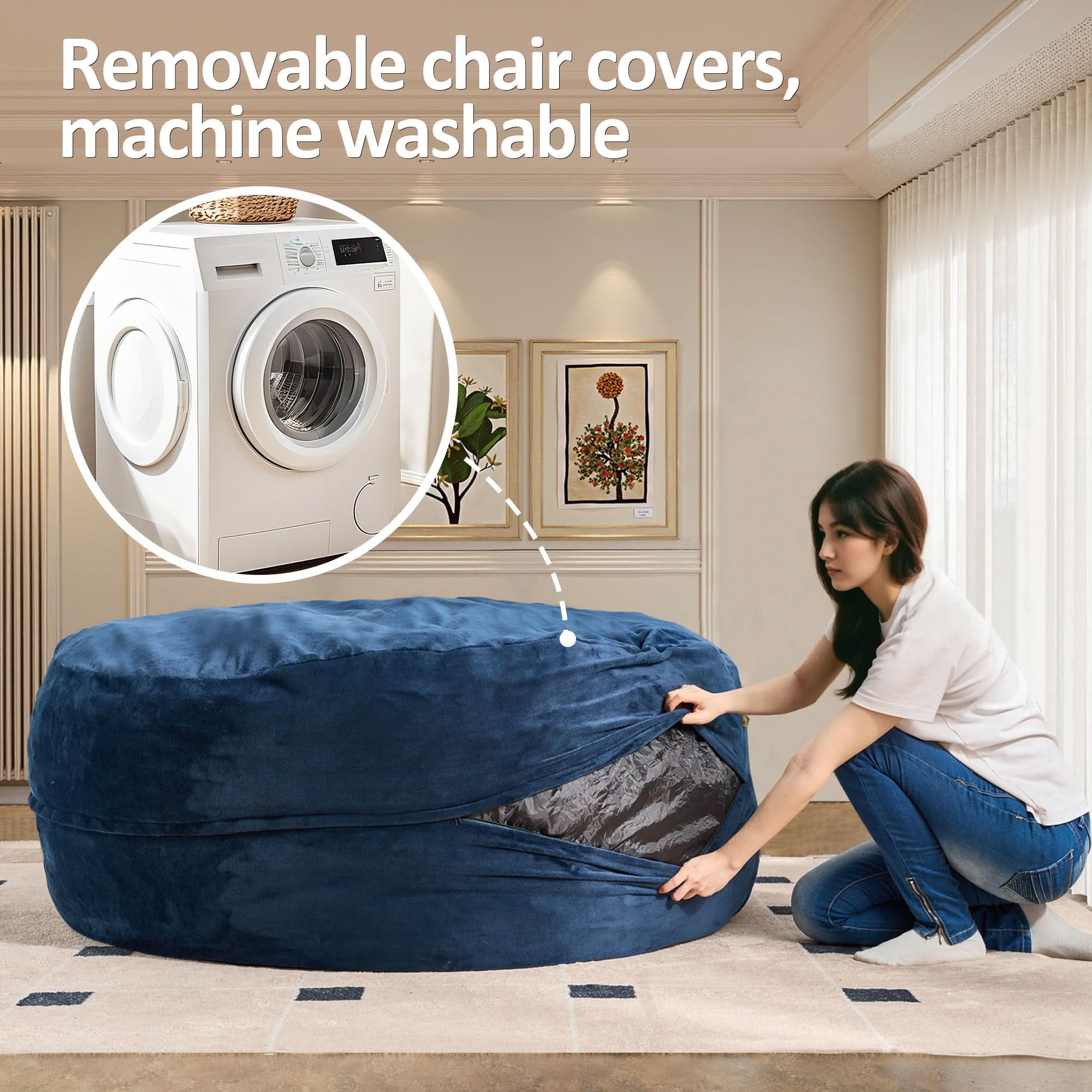 OVIOS Bean Bag Chair Removable Cover, High-Rebound Filling Cozy Furniture for Living Room, Bedroom