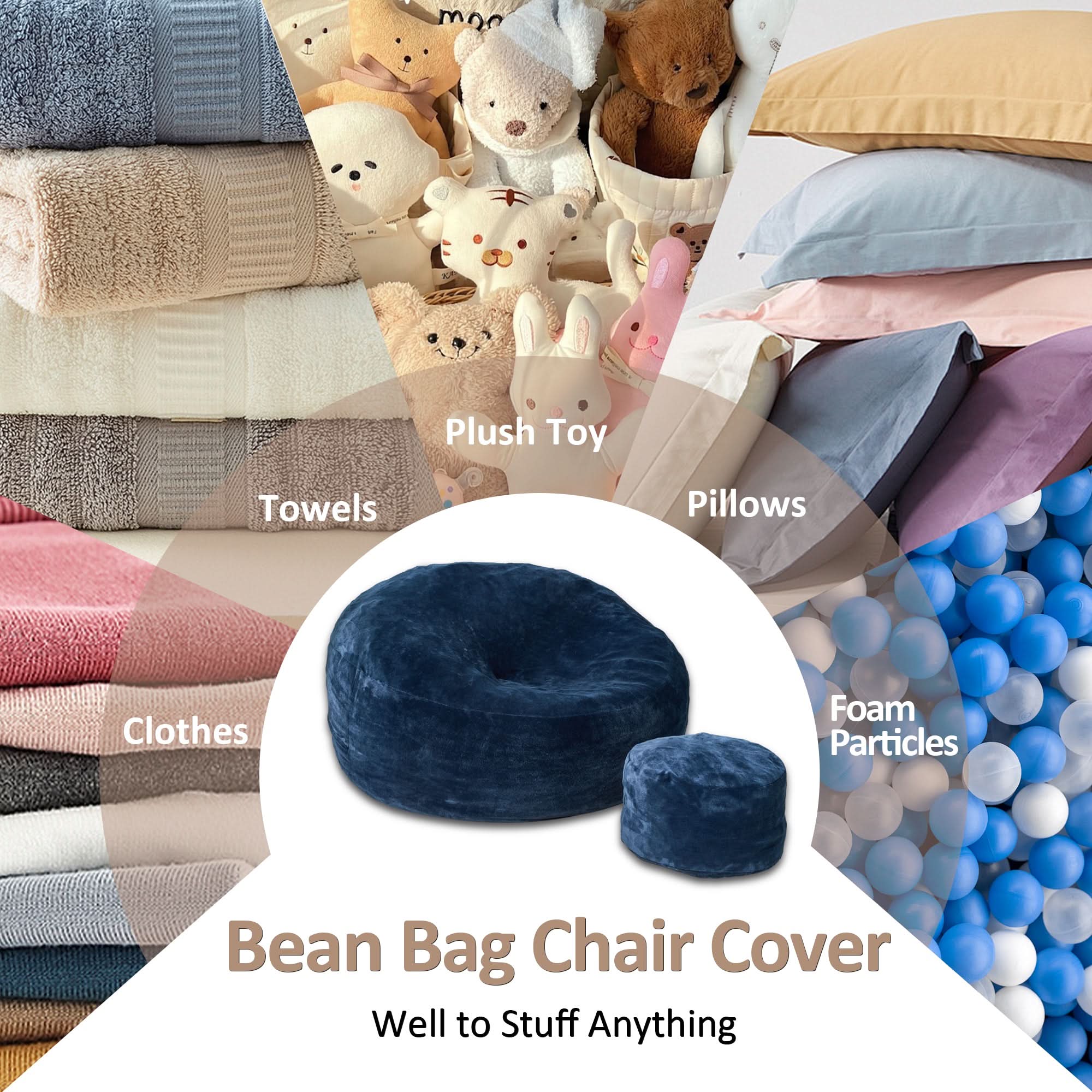 OVIOS Bean Bag Chair Removable Cover, High-Rebound Filling Cozy Furniture for Living Room, Bedroom