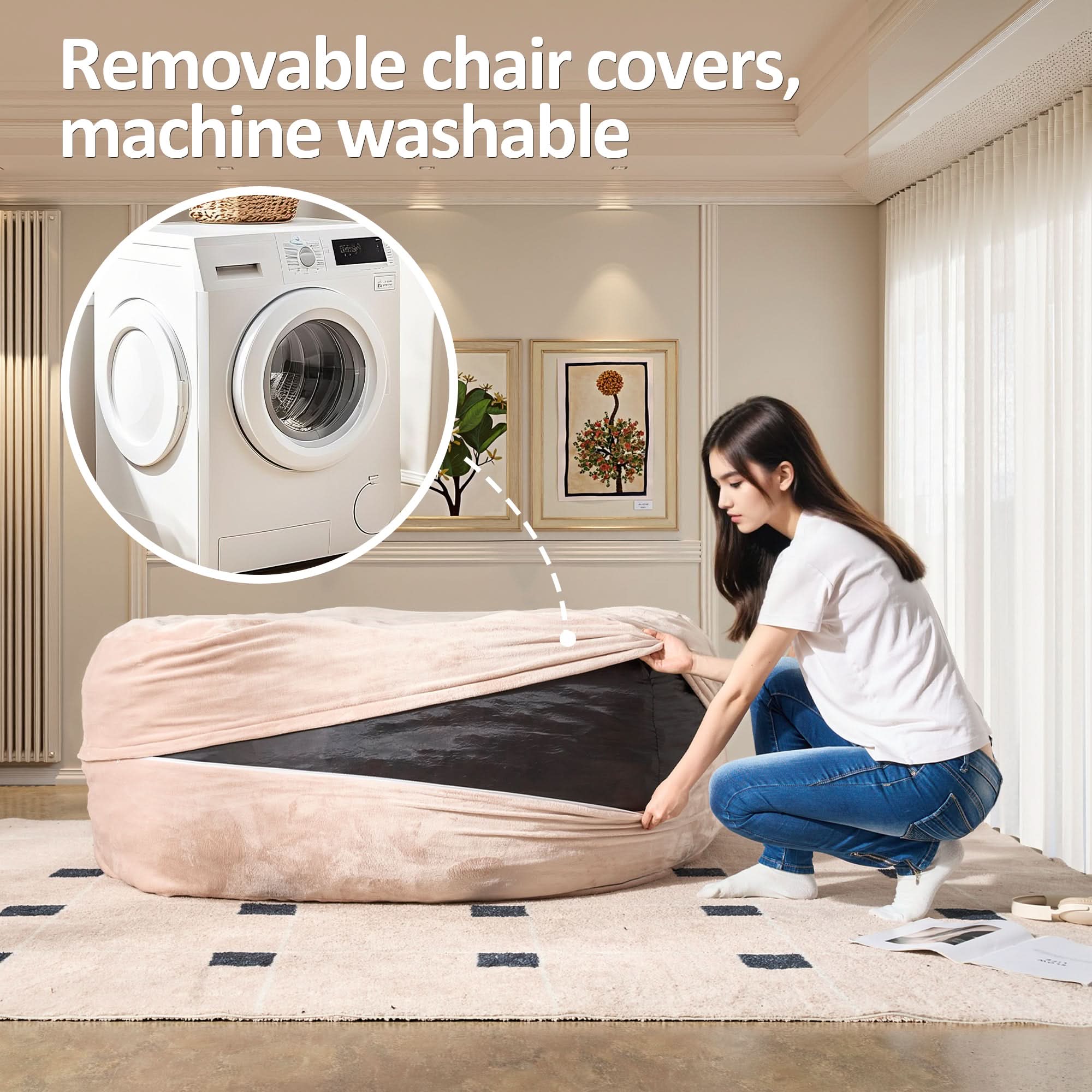 OVIOS Bean Bag Chair Removable Cover, High-Rebound Filling Cozy Furniture for Living Room, Bedroom
