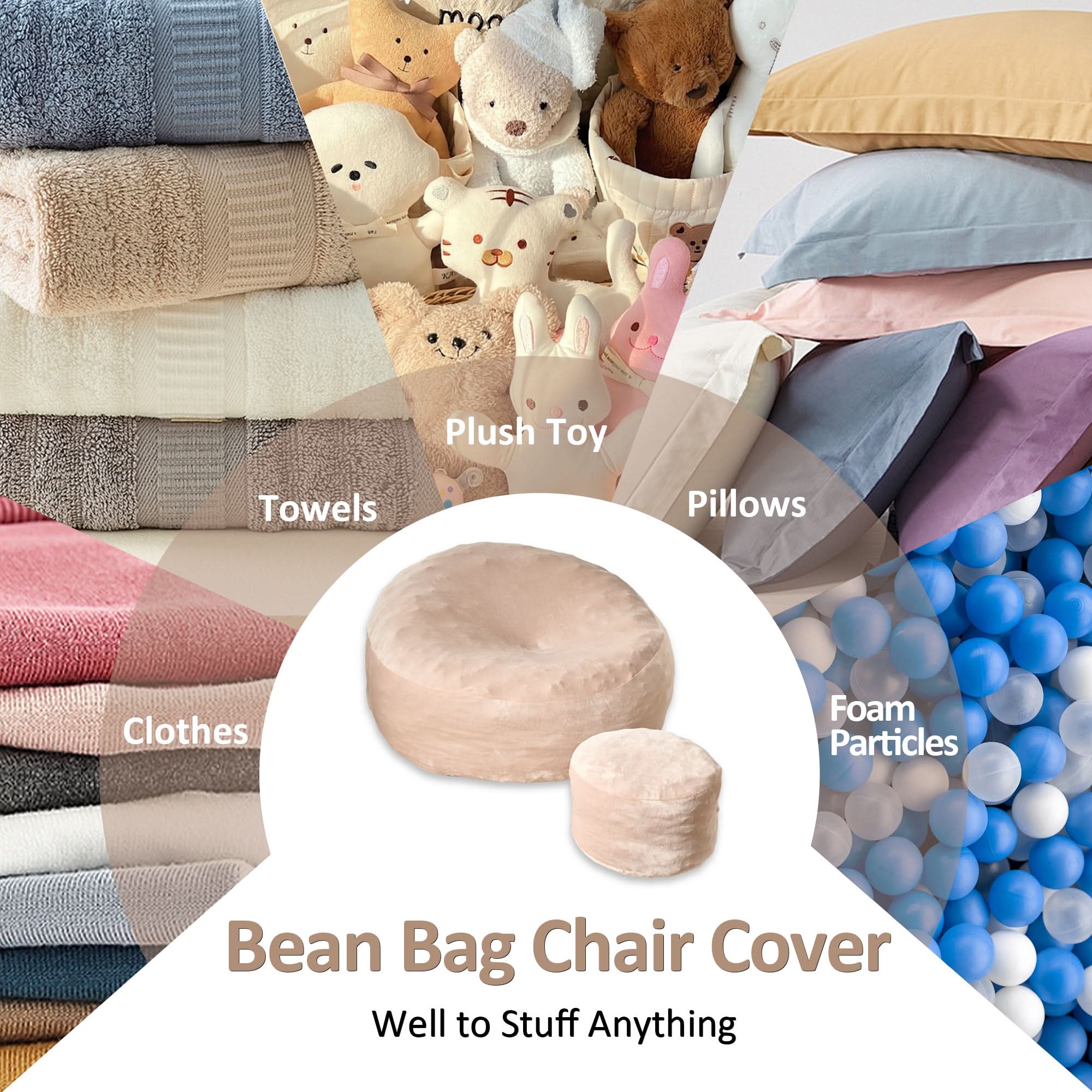 OVIOS Bean Bag Chair Removable Cover, High-Rebound Filling Cozy Furniture for Living Room, Bedroom
