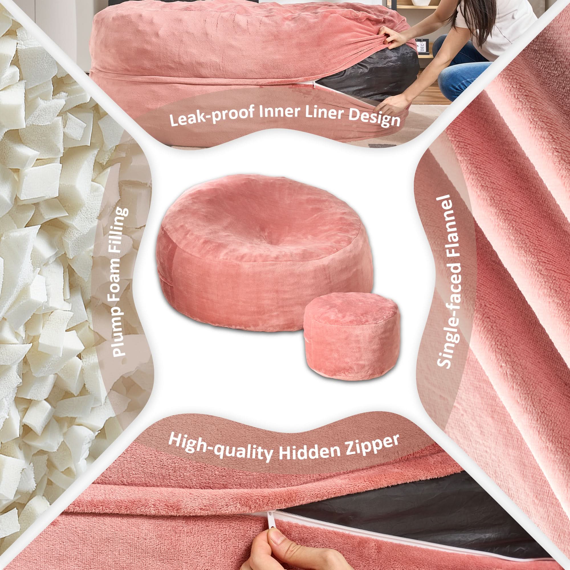 OVIOS Bean Bag Chair Removable Cover, High-Rebound Filling Cozy Furniture for Living Room, Bedroom