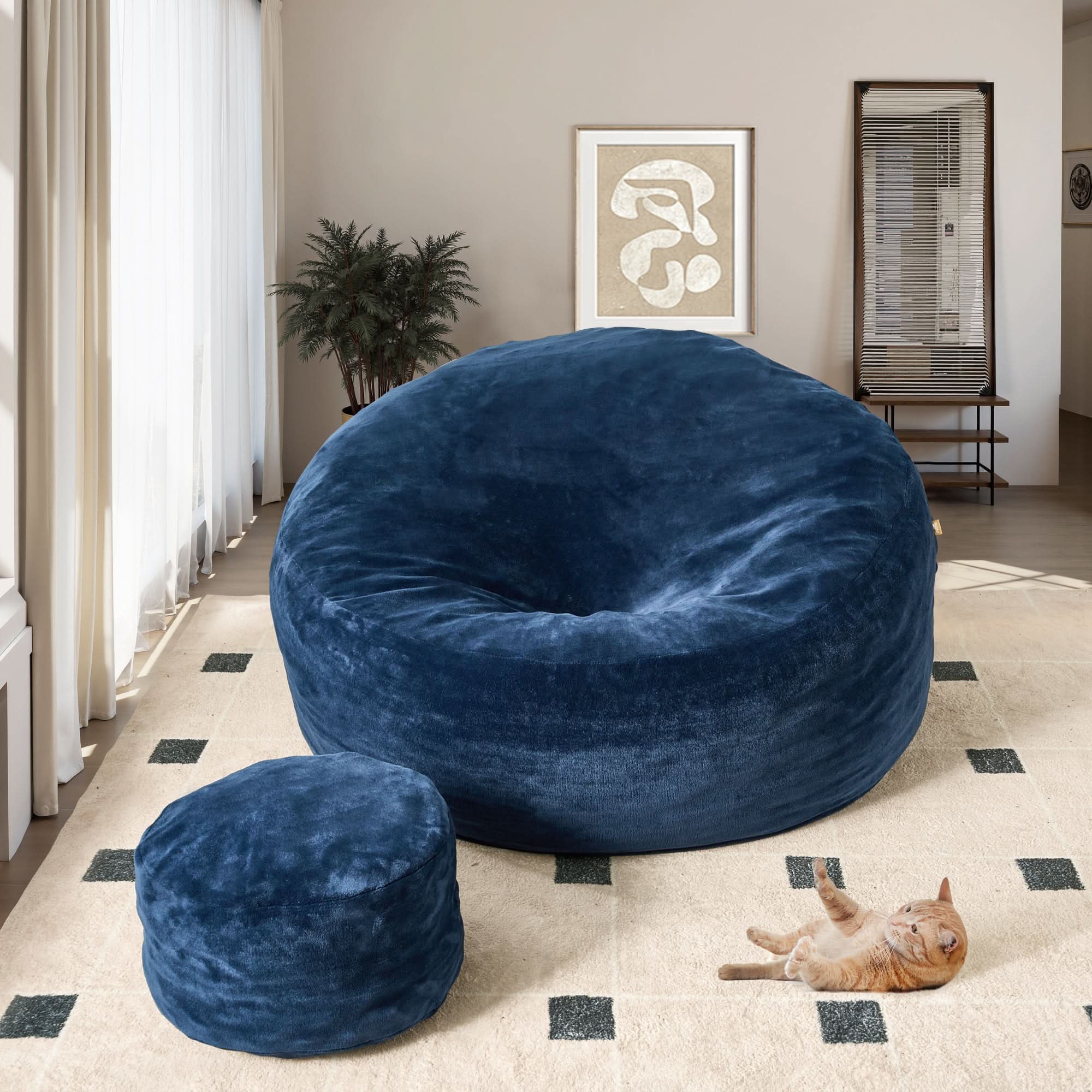 OVIOS Bean Bag Chair Removable Cover, High-Rebound Filling Cozy Furniture for Living Room, Bedroom
