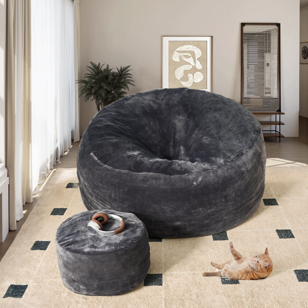 OVIOS Bean Bag Chair Removable Cover, High-Rebound Filling Cozy Furniture for Living Room, Bedroom