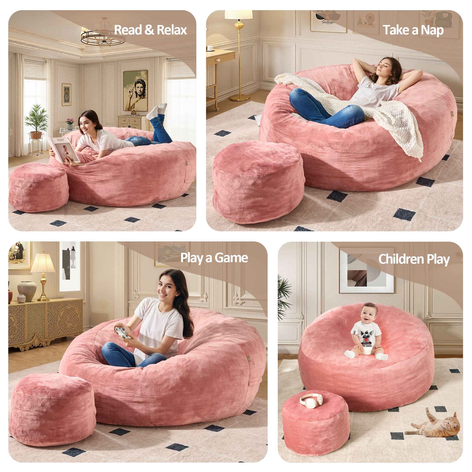 OVIOS Bean Bag Chair Removable Cover, High-Rebound Filling Cozy Furniture for Living Room, Bedroom