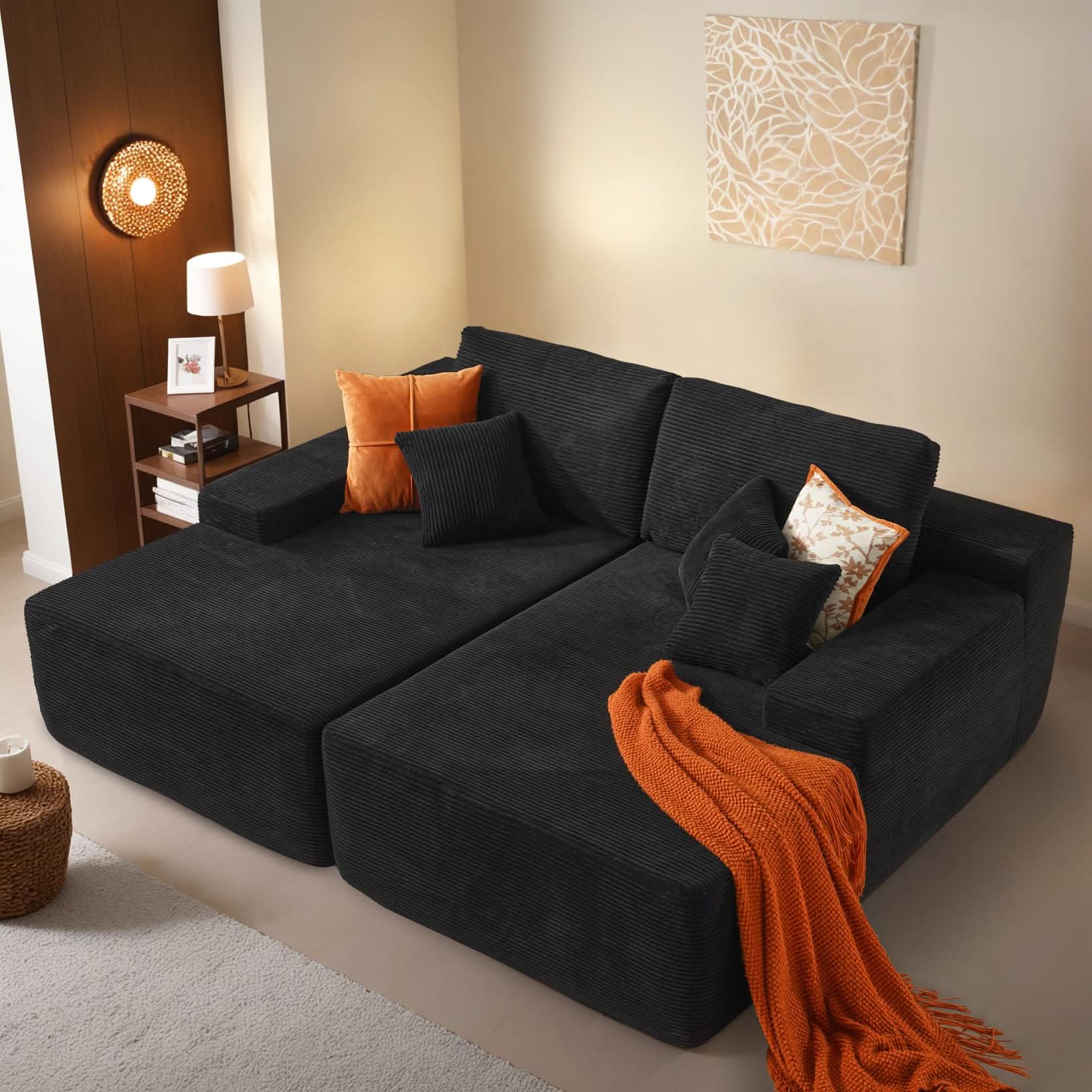 OVIOS 81" Oversized Sectional Double Lounge Chaise with Cloud Plush Sofa Bed, No Assembly Required