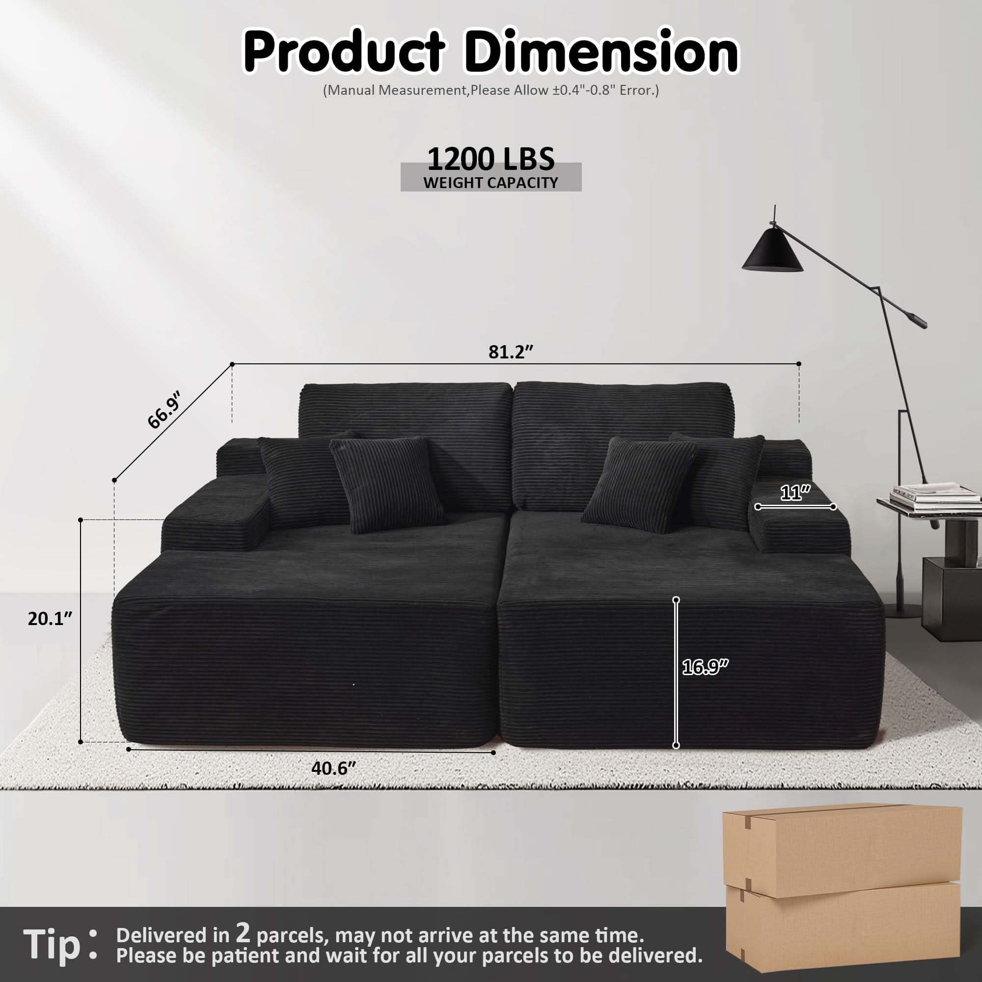 OVIOS 81" Oversized Sectional Double Lounge Chaise with Cloud Plush Sofa Bed, No Assembly Required