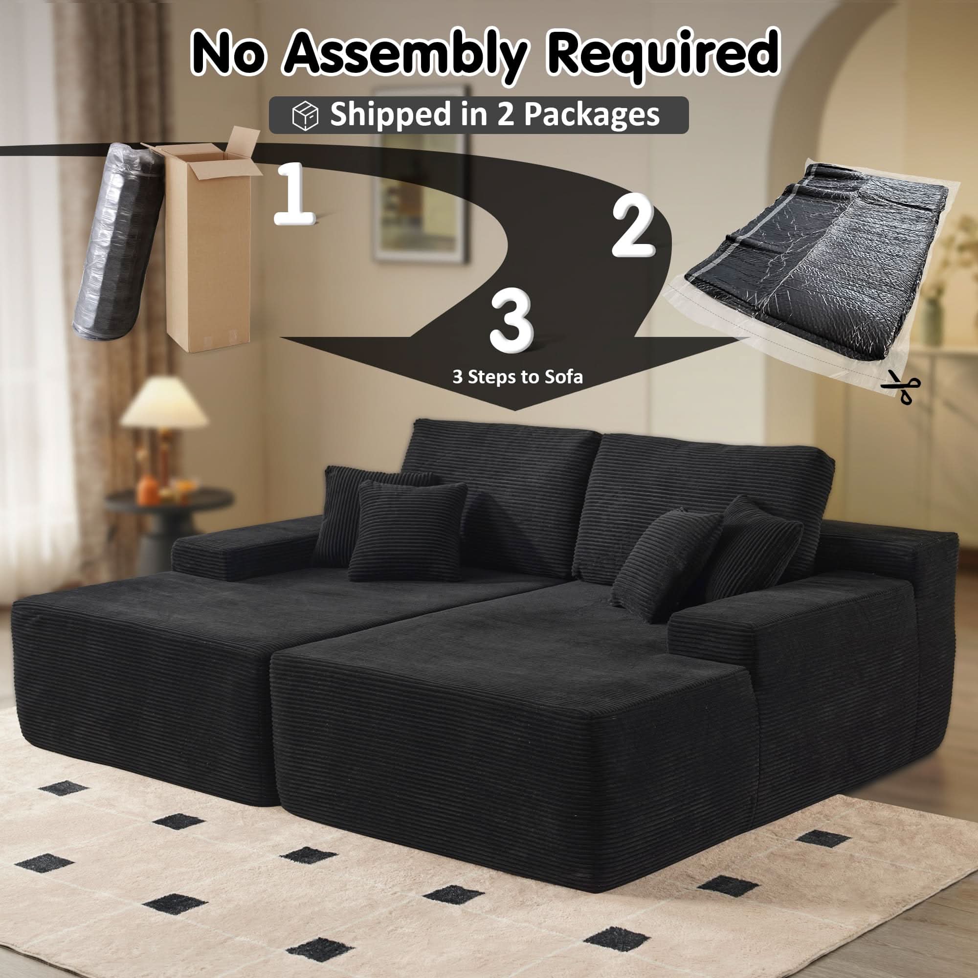 OVIOS 81" Oversized Sectional Double Lounge Chaise with Cloud Plush Sofa Bed, No Assembly Required