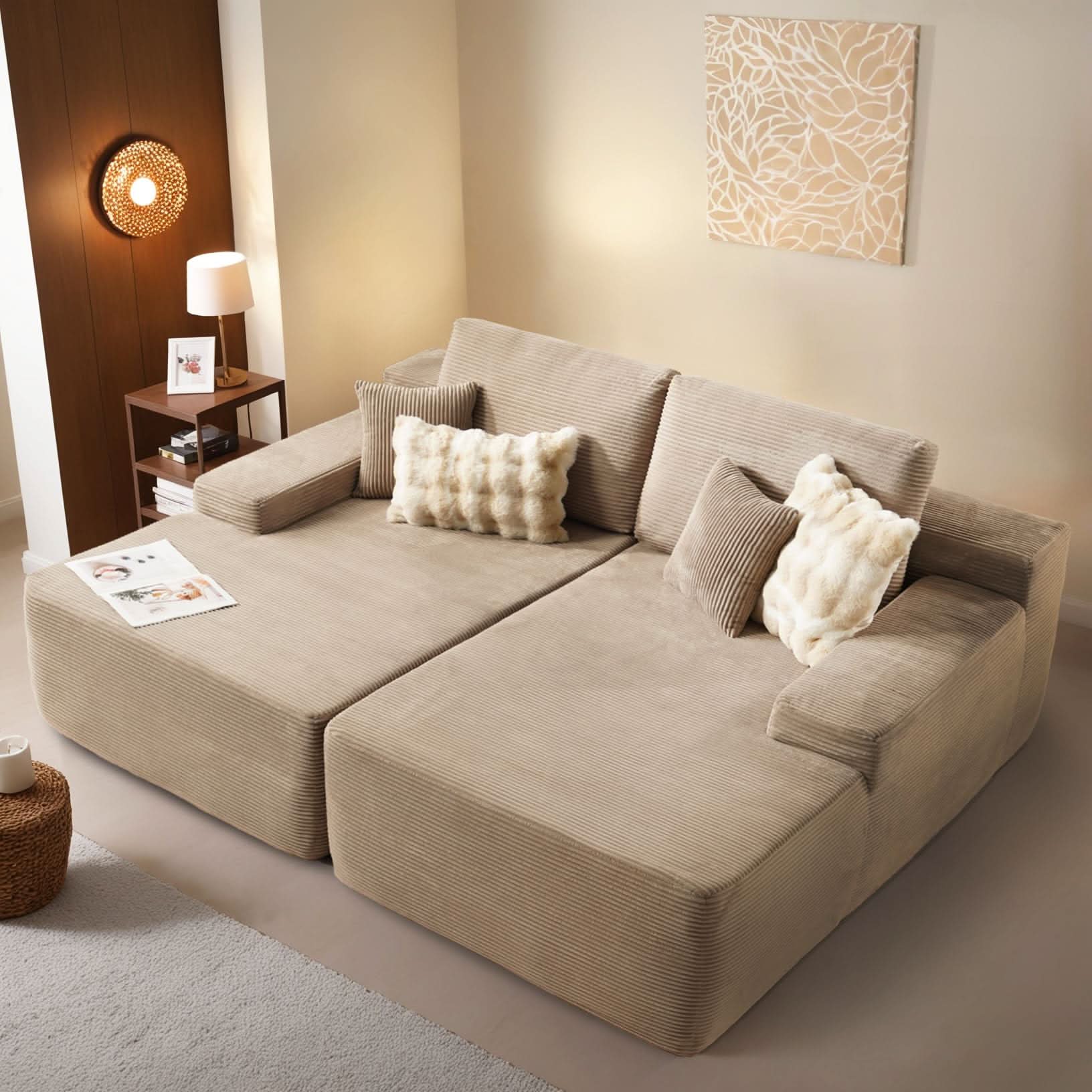 OVIOS 81" Oversized Sectional Double Lounge Chaise with Cloud Plush Sofa Bed, No Assembly Required