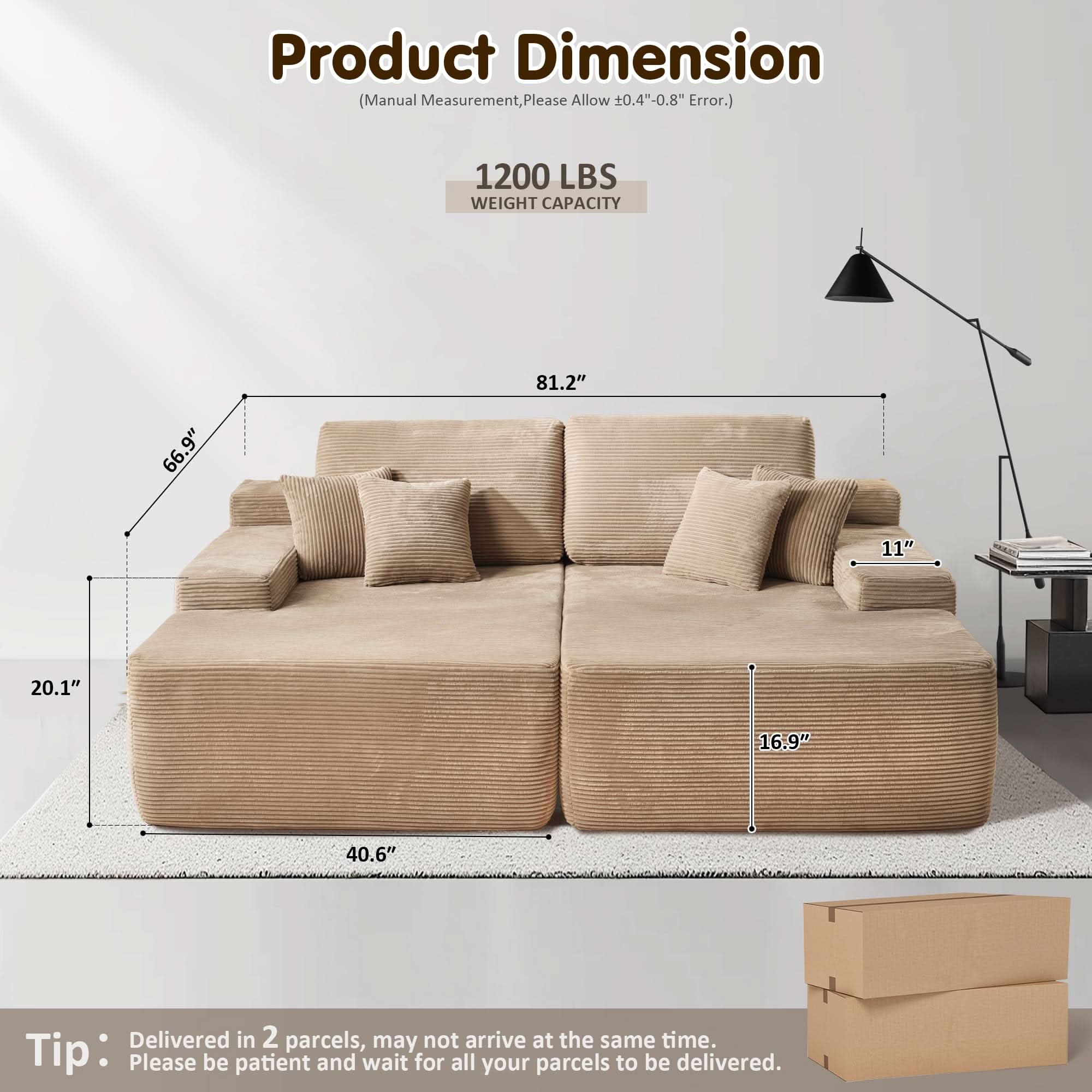OVIOS 81" Oversized Sectional Double Lounge Chaise with Cloud Plush Sofa Bed, No Assembly Required