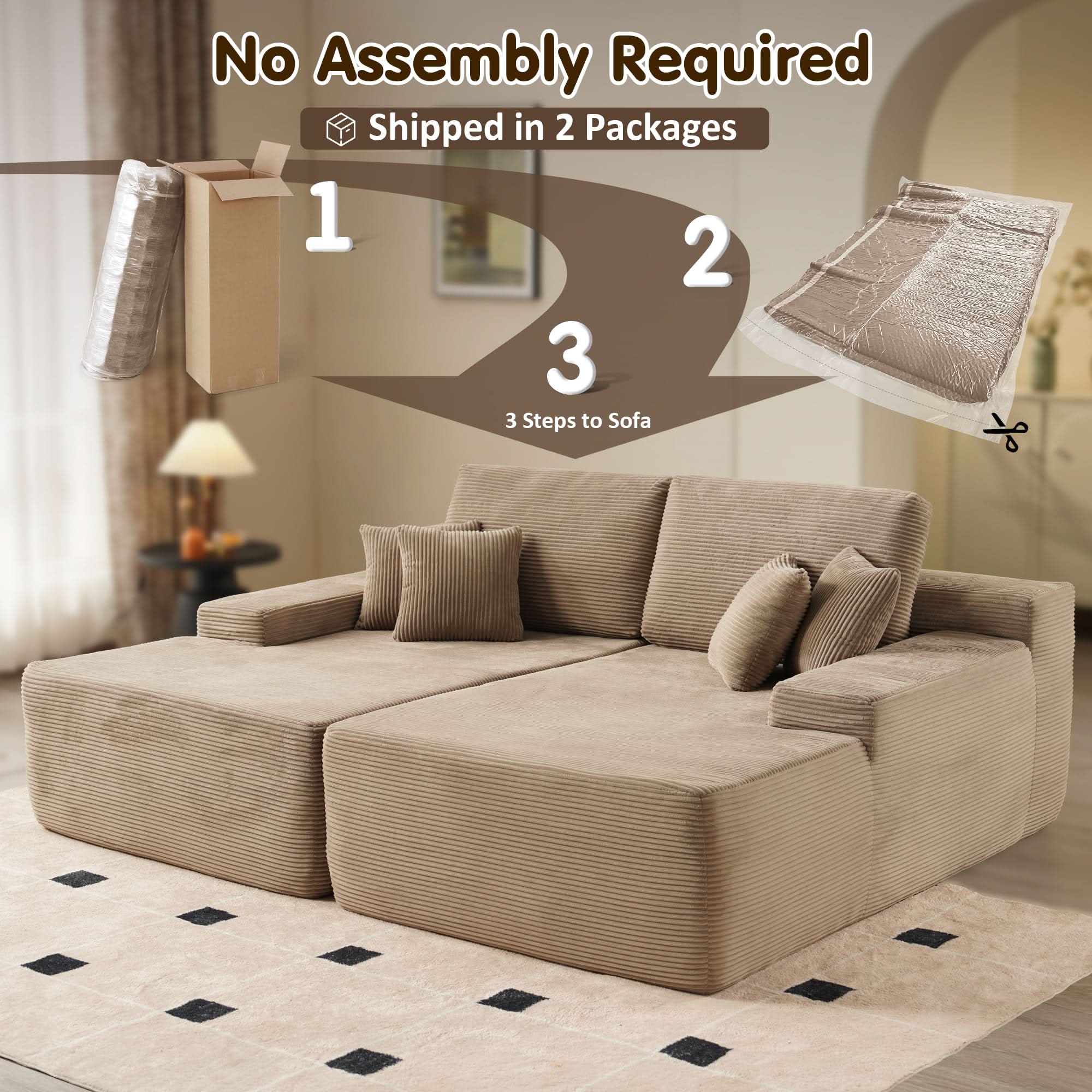 OVIOS 81" Oversized Sectional Double Lounge Chaise with Cloud Plush Sofa Bed, No Assembly Required