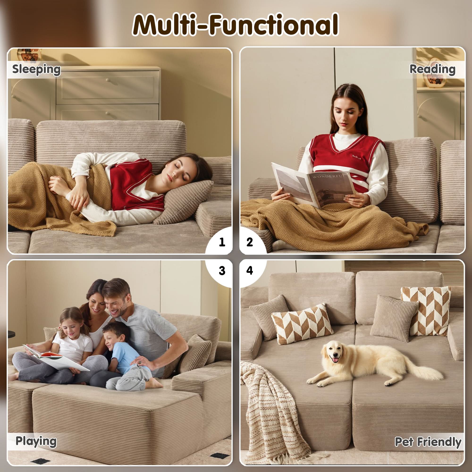 OVIOS 81" Oversized Sectional Double Lounge Chaise with Cloud Plush Sofa Bed, No Assembly Required
