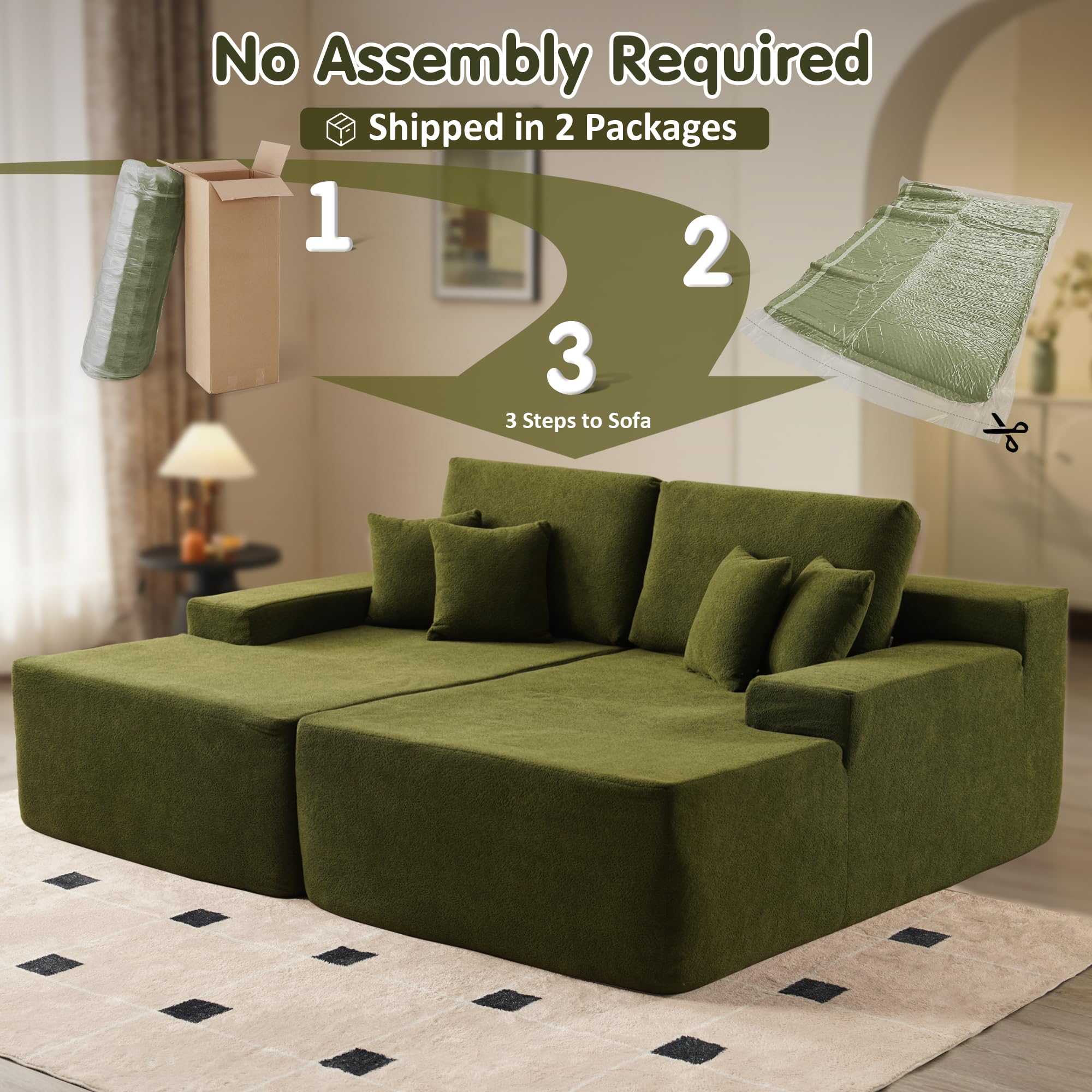 OVIOS 81" Oversized Sectional Double Lounge Chaise with Cloud Plush Sofa Bed, No Assembly Required