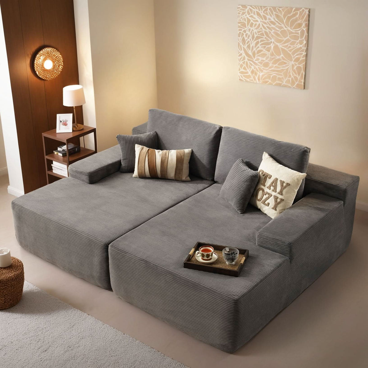 OVIOS 81" Oversized Sectional Double Lounge Chaise with Cloud Plush Sofa Bed, No Assembly Required