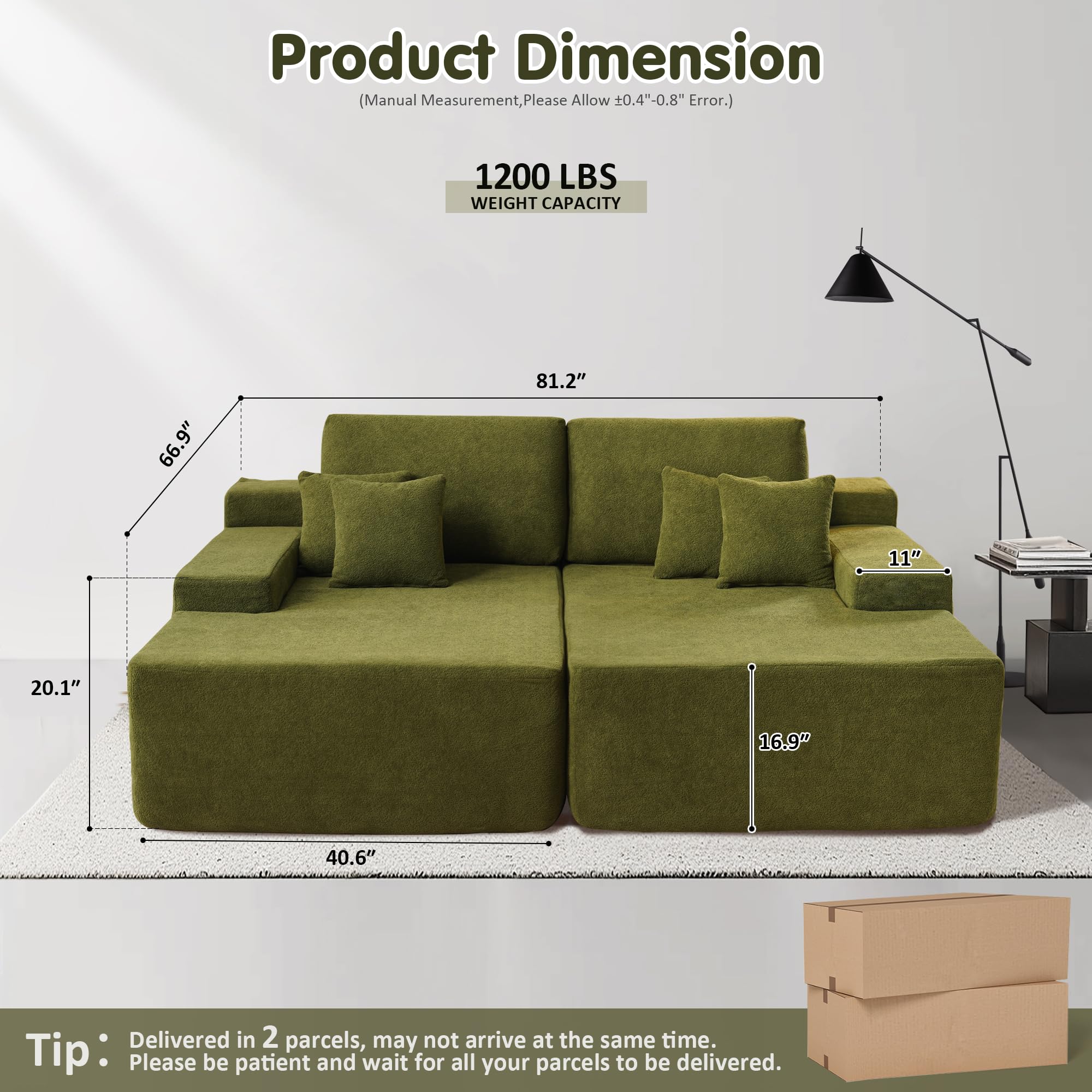 OVIOS 81" Oversized Sectional Double Lounge Chaise with Cloud Plush Sofa Bed, No Assembly Required