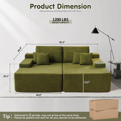 OVIOS 81" Oversized Sectional Double Lounge Chaise with Cloud Plush Sofa Bed, No Assembly Required