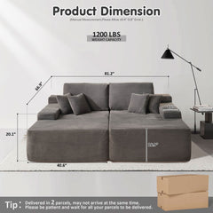 OVIOS 81" Oversized Sectional Double Lounge Chaise with Cloud Plush Sofa Bed, No Assembly Required