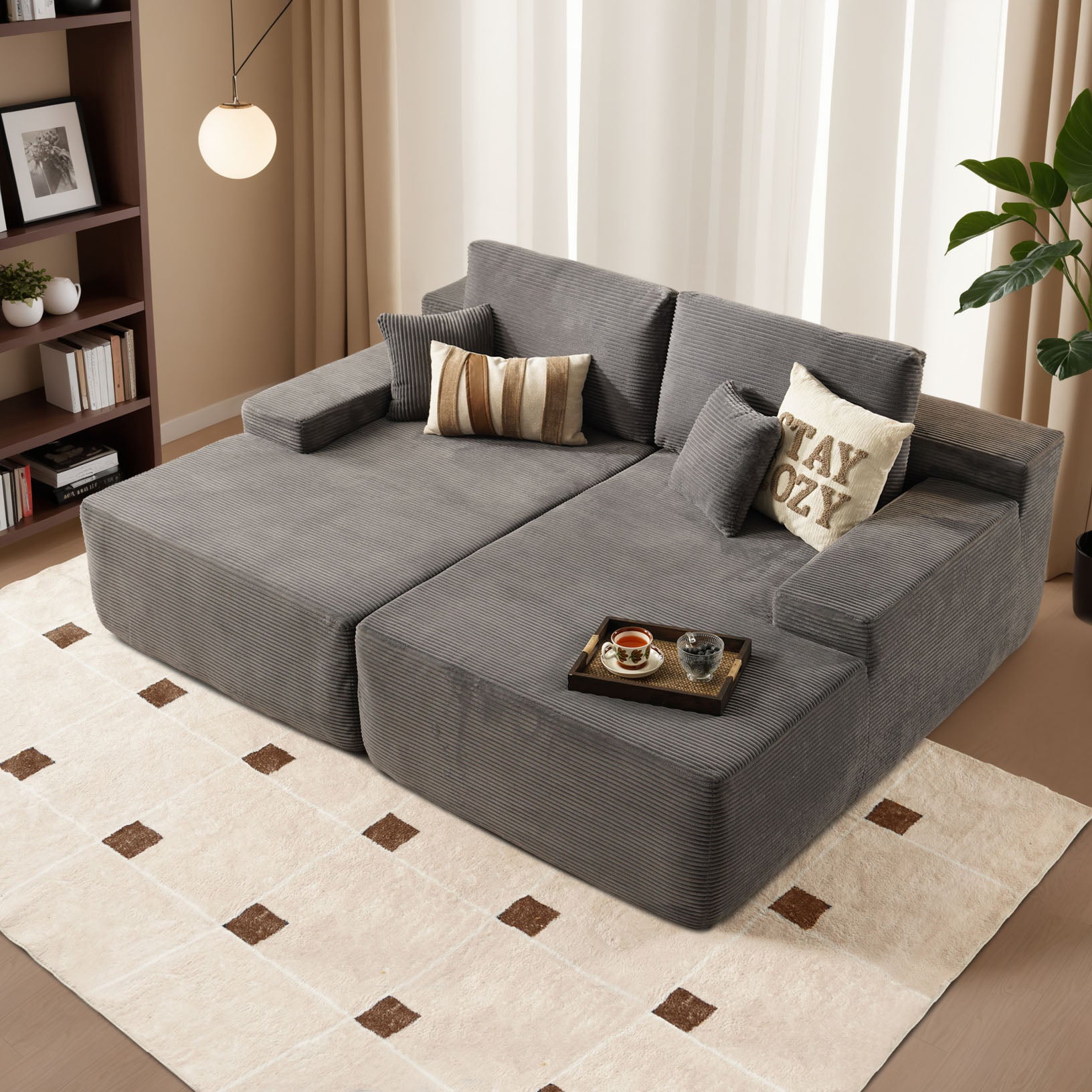 OVIOS 81" Oversized Sectional Double Lounge Chaise with Cloud Plush Sofa Bed, No Assembly Required