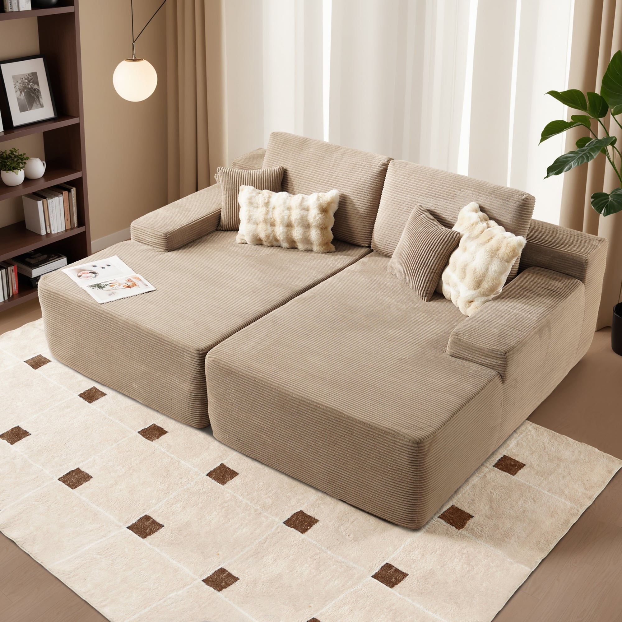 OVIOS 81" Oversized Sectional Double Lounge Chaise with Cloud Plush Sofa Bed, No Assembly Required
