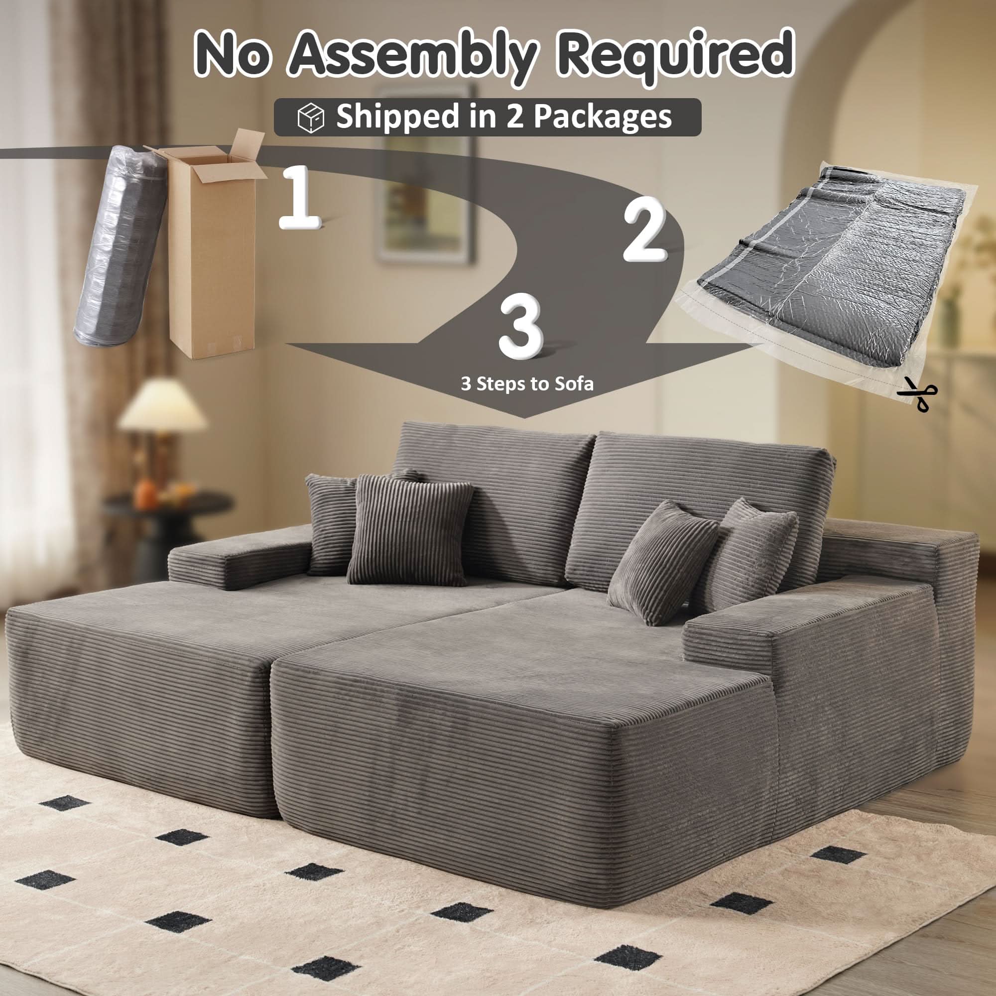 OVIOS 81" Oversized Sectional Double Lounge Chaise with Cloud Plush Sofa Bed, No Assembly Required