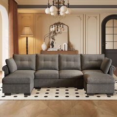 OVIOS 112" U Shaped Sectional Sofa Cloud Couch,Comfy Chenille Modular Sectional Couches with Ottoman,Modern 4 Seater Sofas with Chaise Lounge for Living Room Office Apartmant