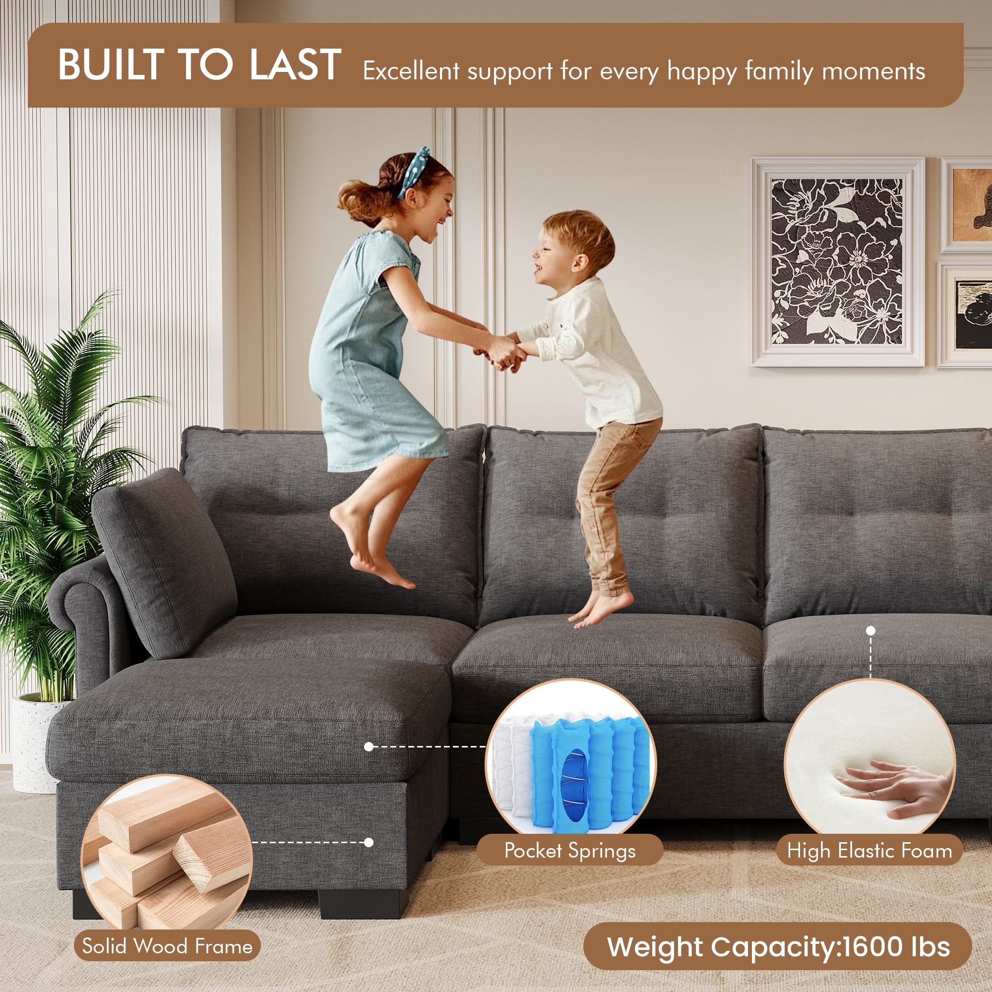 OVIOS 112" U Shaped Sectional Sofa Cloud Couch,Comfy Chenille Modular Sectional Couches with Ottoman,Modern 4 Seater Sofas with Chaise Lounge for Living Room Office Apartmant