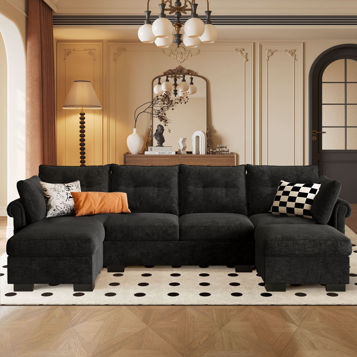 OVIOS 112" U Shaped Sectional Sofa Cloud Couch,Comfy Chenille Modular Sectional Couches with Ottoman,Modern 4 Seater Sofas with Chaise Lounge for Living Room Office Apartmant