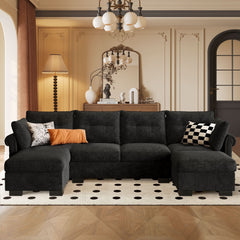 OVIOS 112" U Shaped Sectional Sofa Cloud Couch,Comfy Chenille Modular Sectional Couches with Ottoman,Modern 4 Seater Sofas with Chaise Lounge for Living Room Office Apartmant