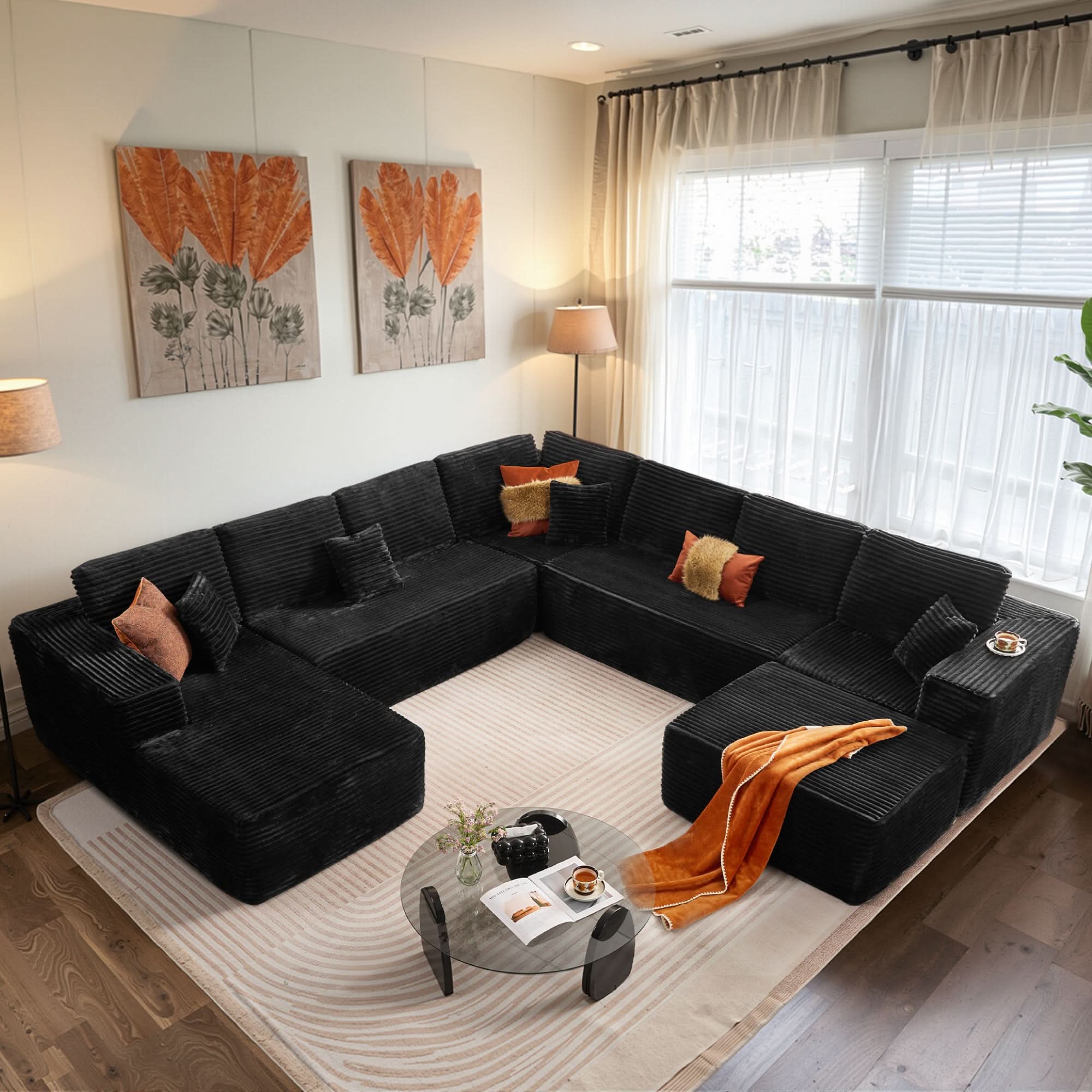 OVIOS Cloud Couch U-Shaped,Plush Corduroy Sofa,No Assembly Required
