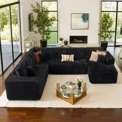 OVIOS Modular Cloud Sofa with Memory Foam & L-Shaped Chaise,Corduroy Fabric Sofa, No Assembly Required